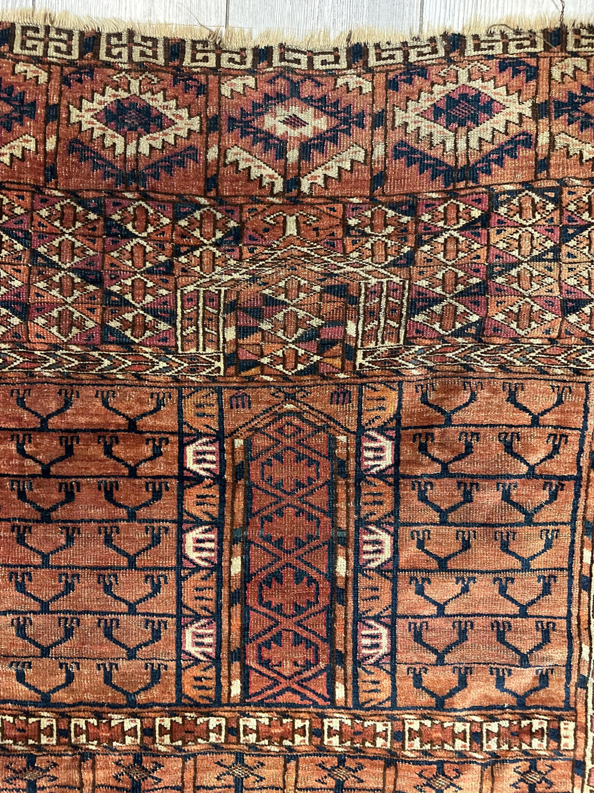 Antique Tekke Rug 4x5 | Rust, Brown & Ivory | Hand-Knotted Wool - Rugistan, view 7