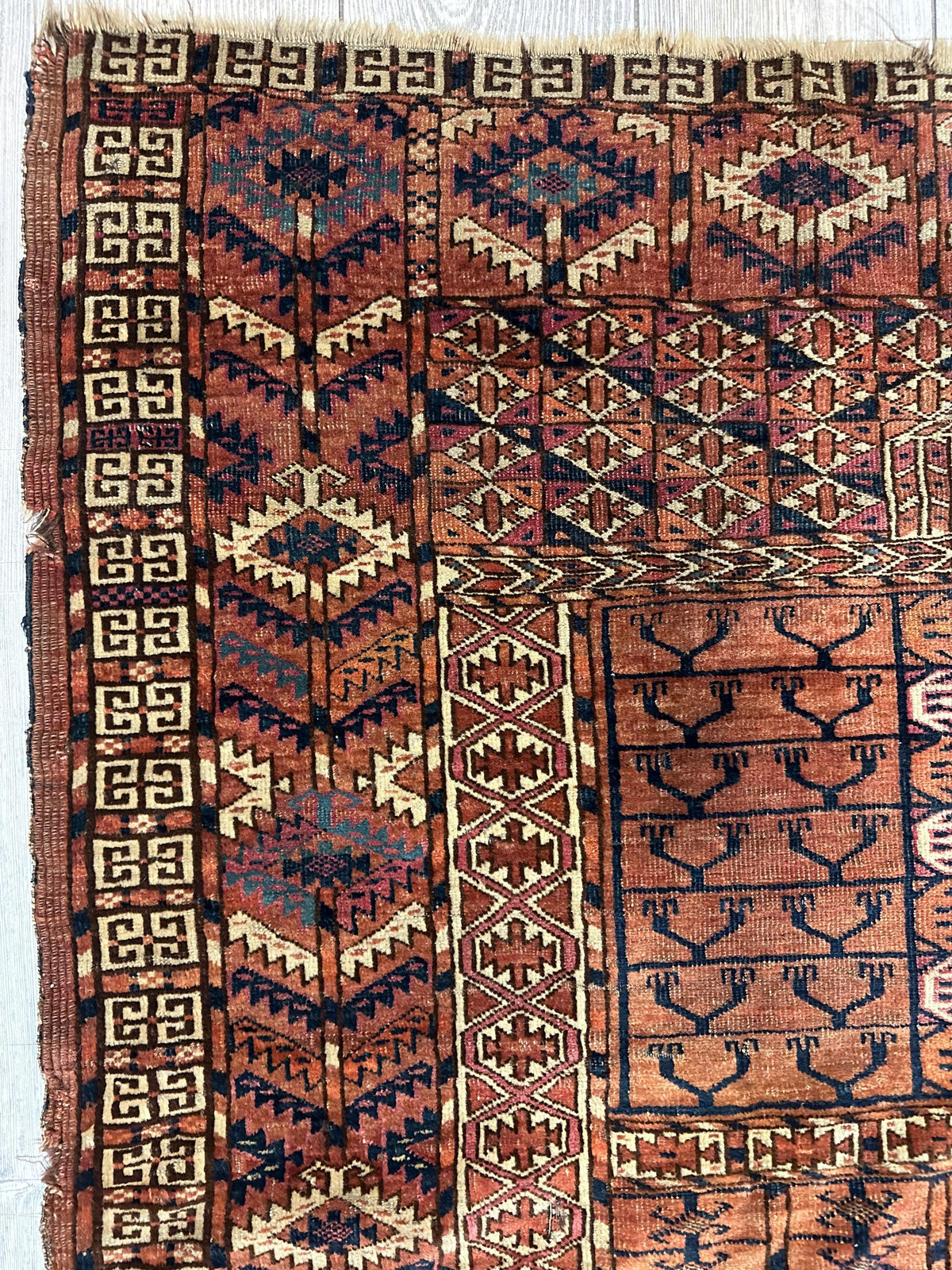 Antique Tekke Rug 4x5 | Rust, Brown & Ivory | Hand-Knotted Wool - Rugistan, view 8