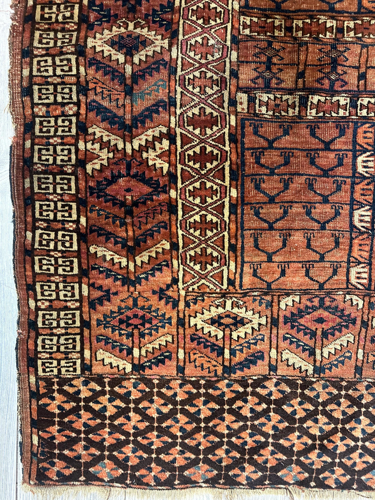 Antique Tekke Rug 4x5 | Rust, Brown & Ivory | Hand-Knotted Wool - Rugistan, view 9