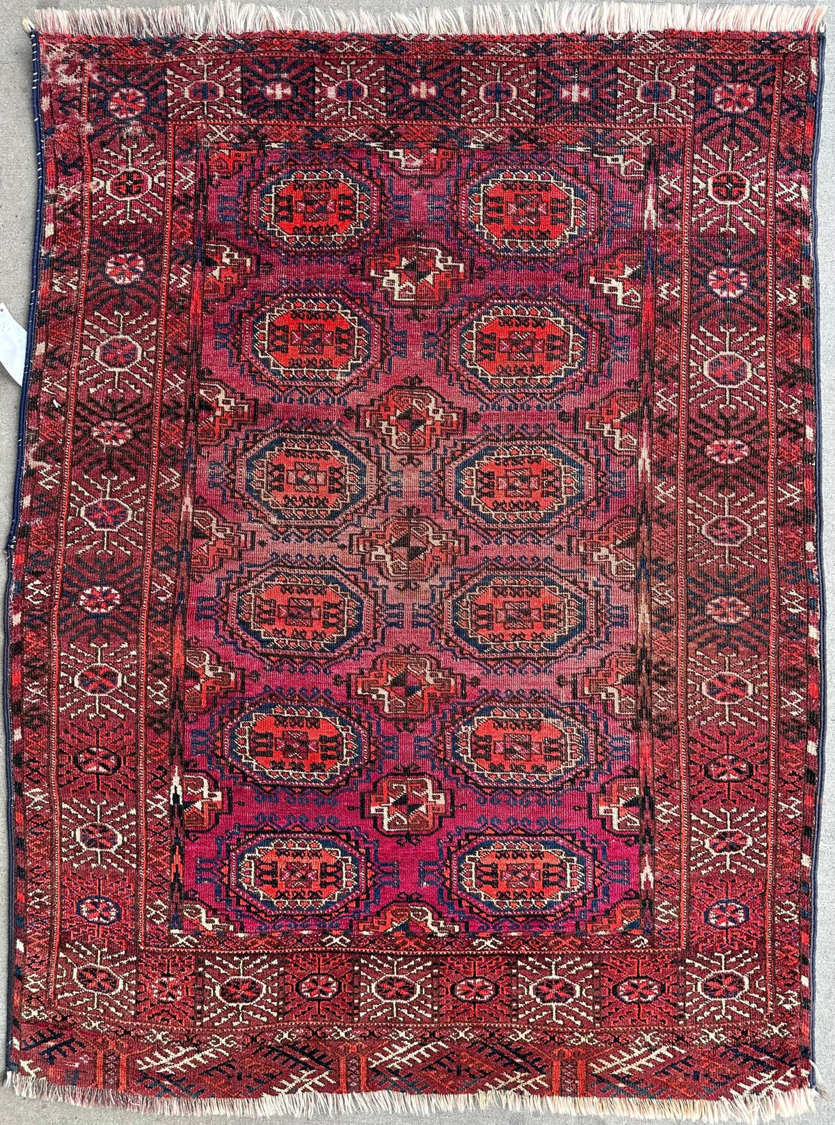 Antique Turkmen Rug 3x4 | Red, Pink & Rust | Wool - Rugistan