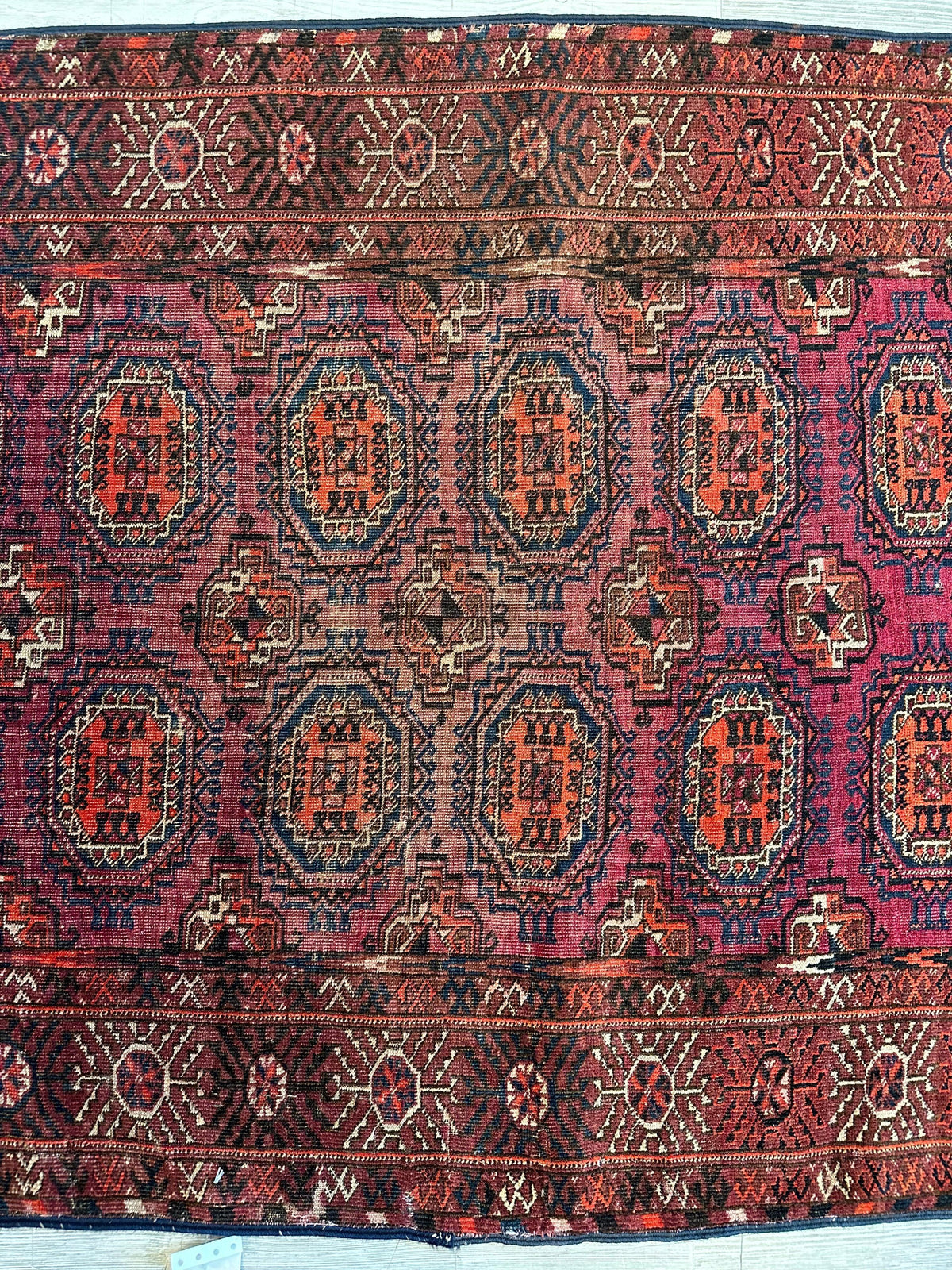 Antique Turkmen Rug 3x4 | Red, Pink & Rust | Wool - Rugistan, view 3
