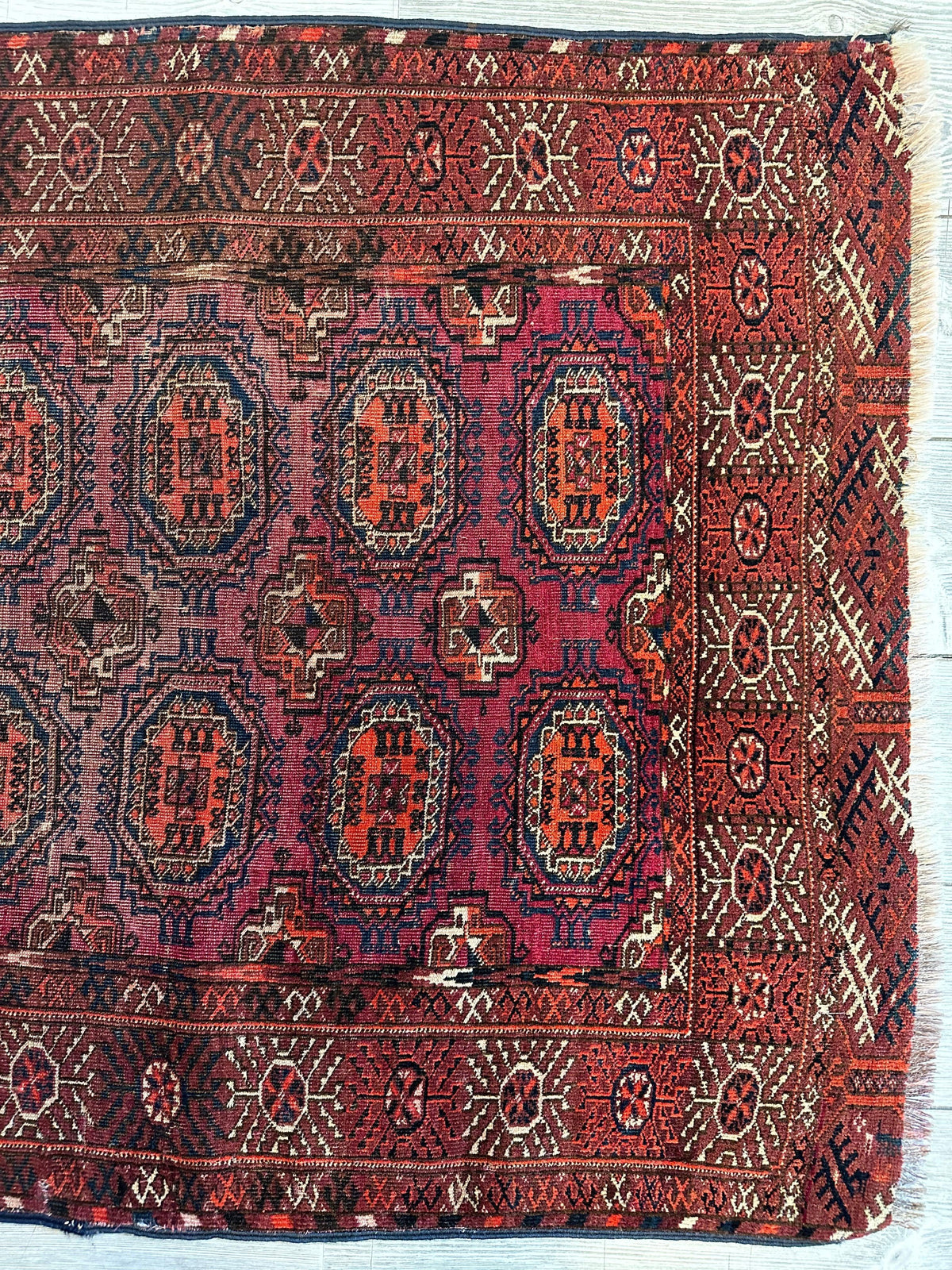 Antique Turkmen Rug 3x4 | Red, Pink & Rust | Wool - Rugistan, view 6