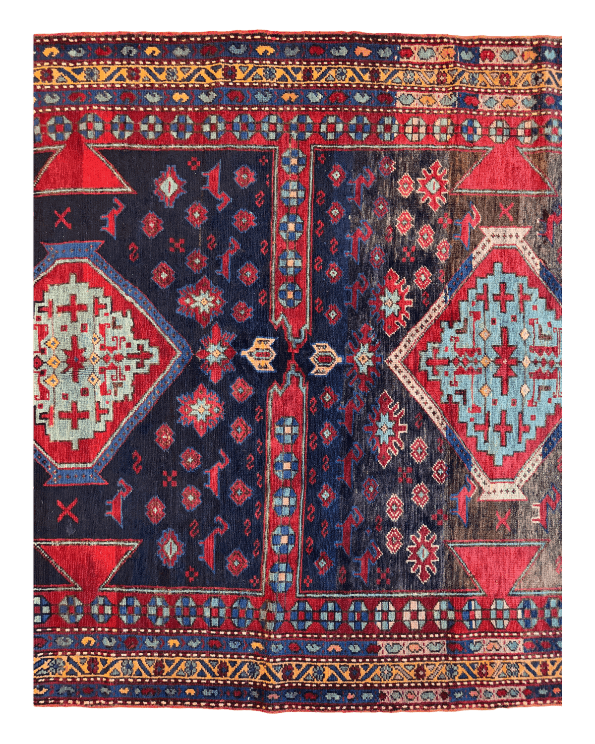 Antique Caucasian Kazak Rug 5x8 | Navy, Red & Light Blue | Hand-Knotted Wool - Rugistan, view 2