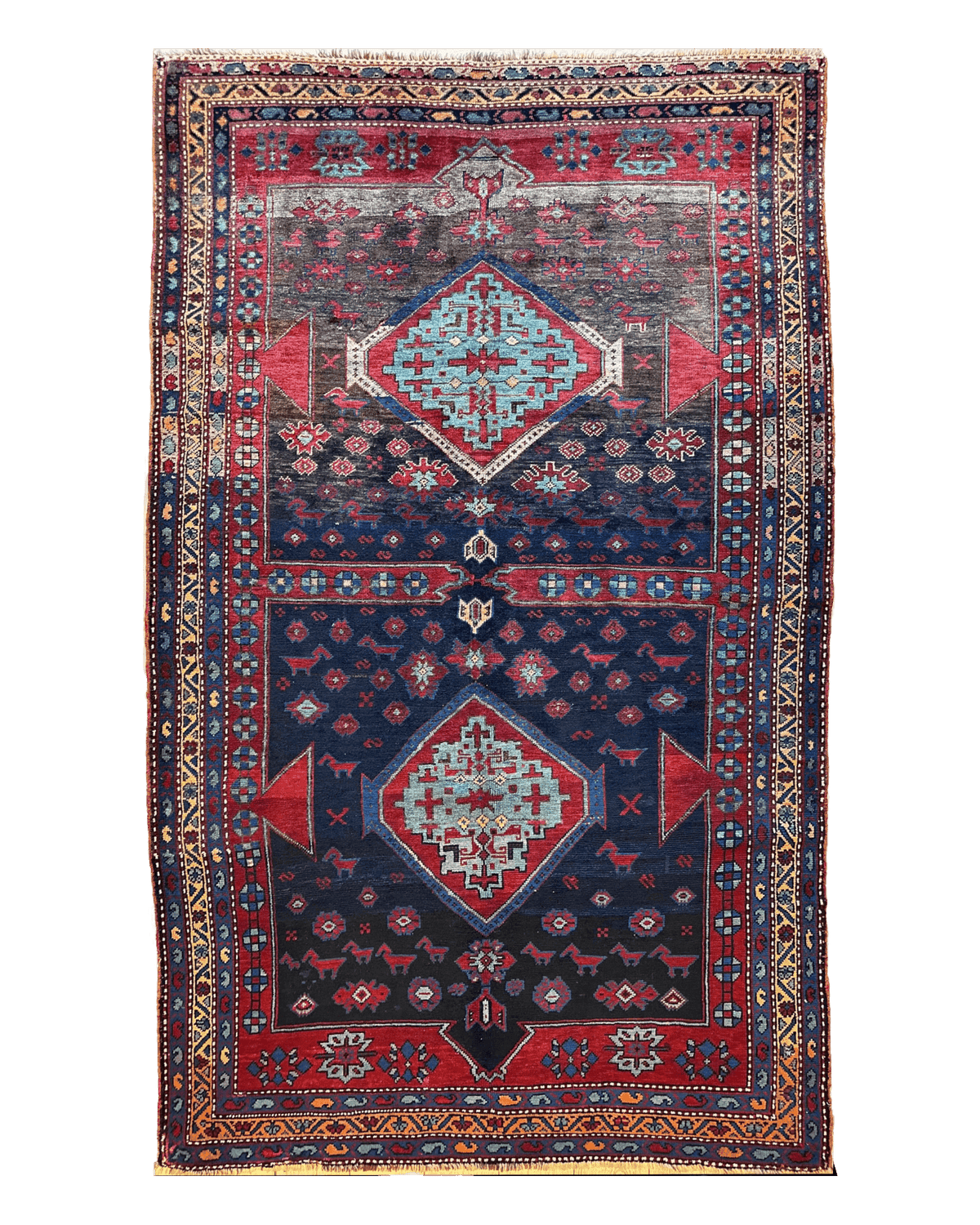 Antique Caucasian Kazak Rug 5x8 | Navy, Red & Light Blue | Hand-Knotted Wool - Rugistan, view 4