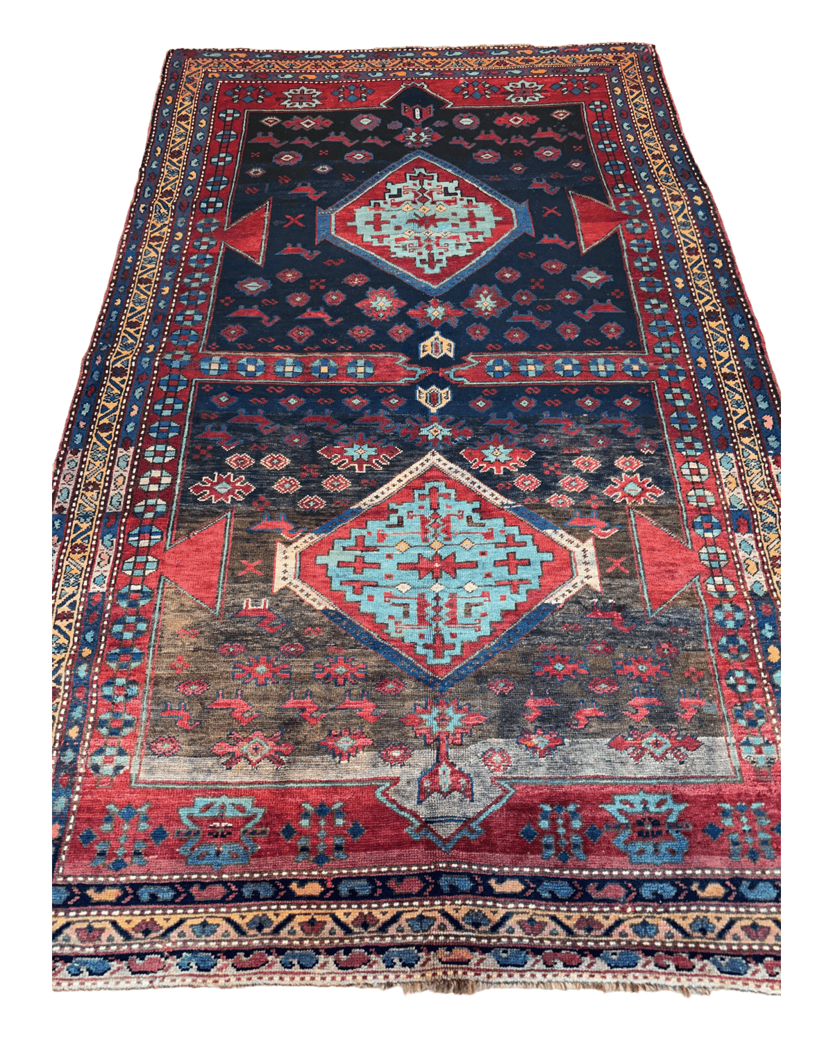 Antique Caucasian Kazak Rug 5x8 | Navy, Red & Light Blue | Hand-Knotted Wool - Rugistan, view 5