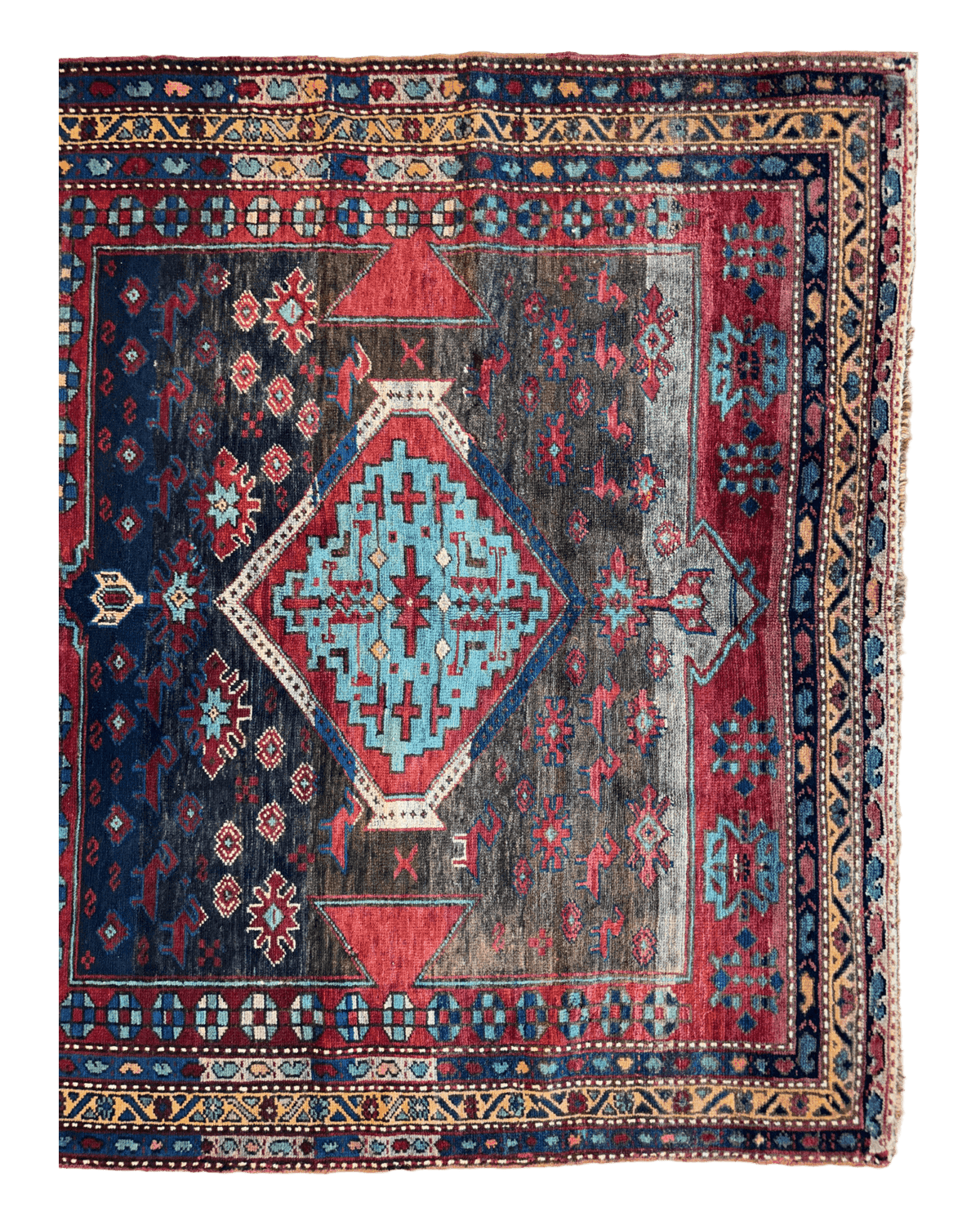 Antique Caucasian Kazak Rug 5x8 | Navy, Red & Light Blue | Hand-Knotted Wool - Rugistan, view 6