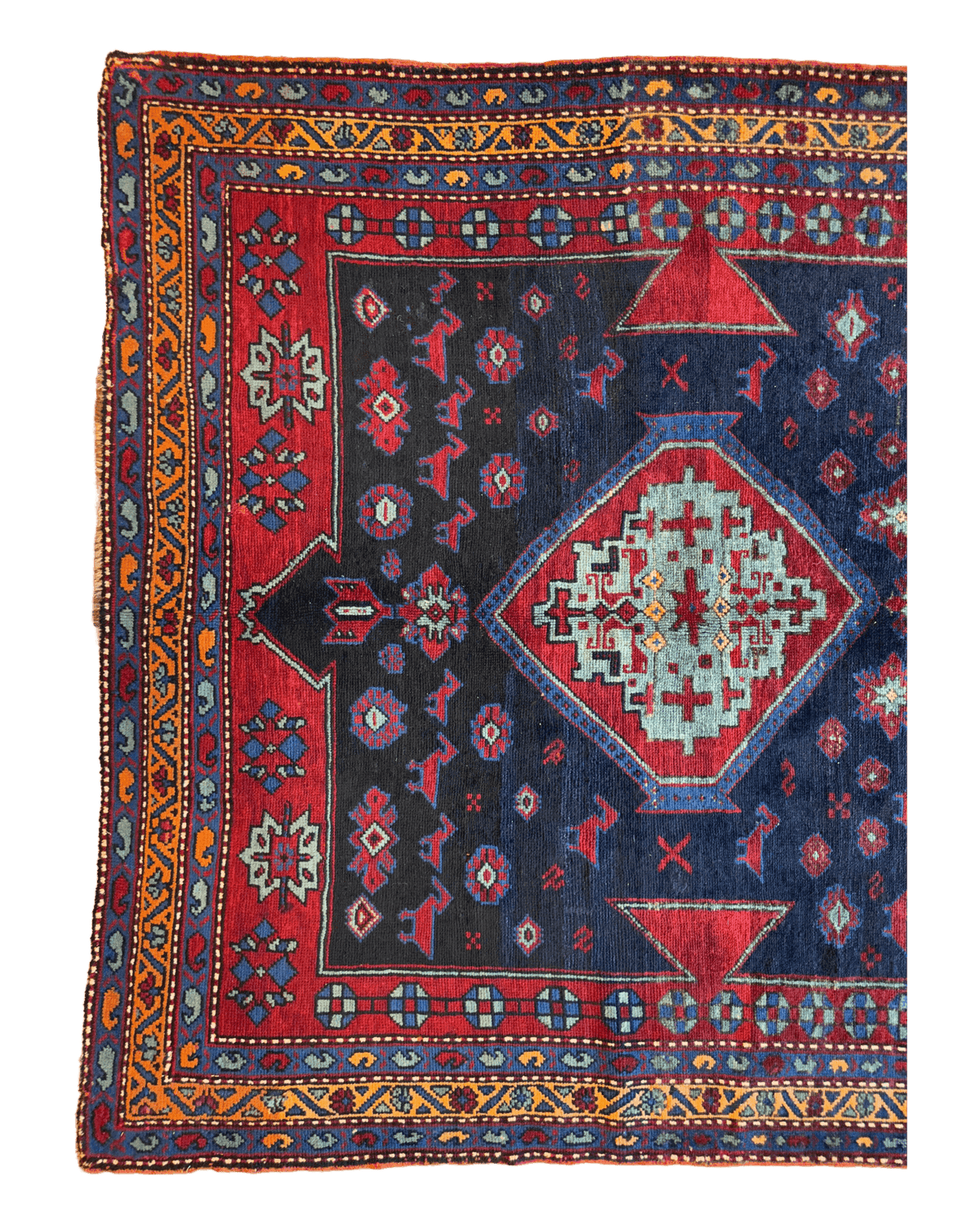 Antique Caucasian Kazak Rug 5x8 | Navy, Red & Light Blue | Hand-Knotted Wool - Rugistan, view 7