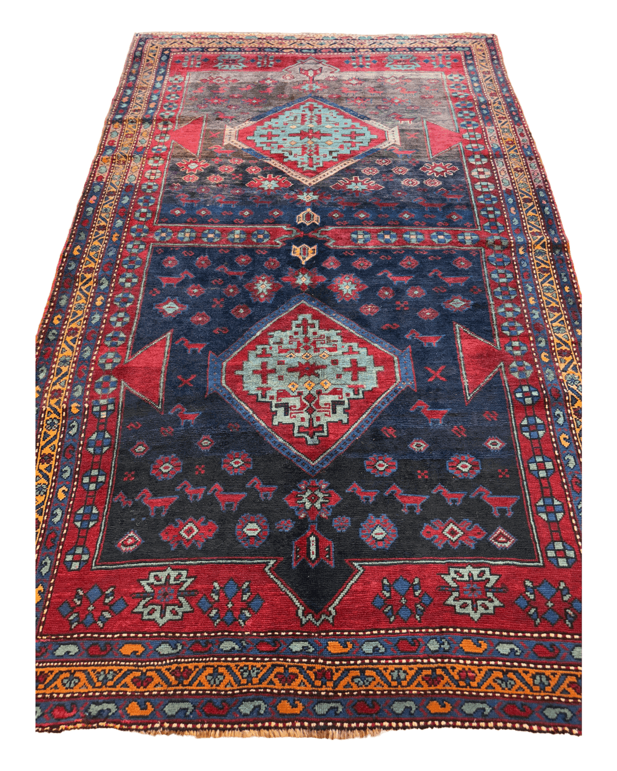 Antique Caucasian Kazak Rug 5x8 | Navy, Red & Light Blue | Hand-Knotted Wool - Rugistan, view 8