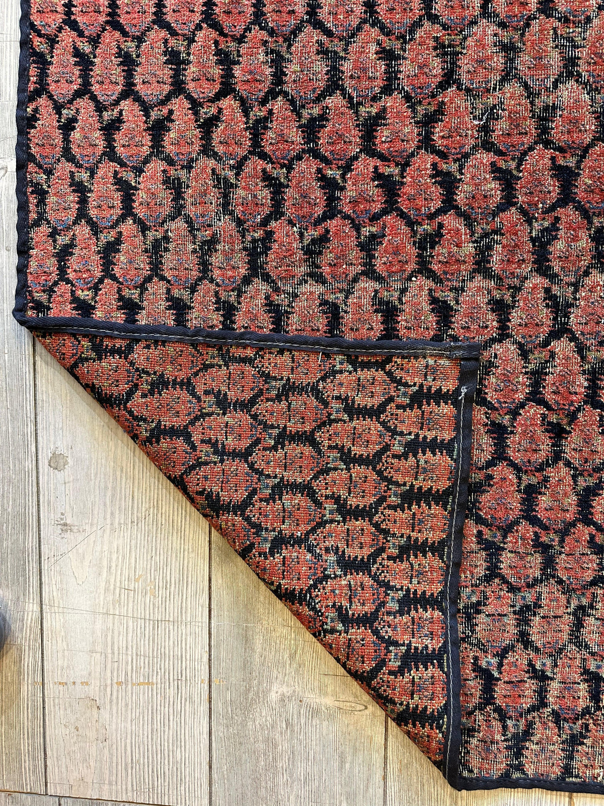 Antique Persian Kurdish Runner 3x8 | Red, Navy & Pink | Hand-Knotted Wool - Rugistan, view 2