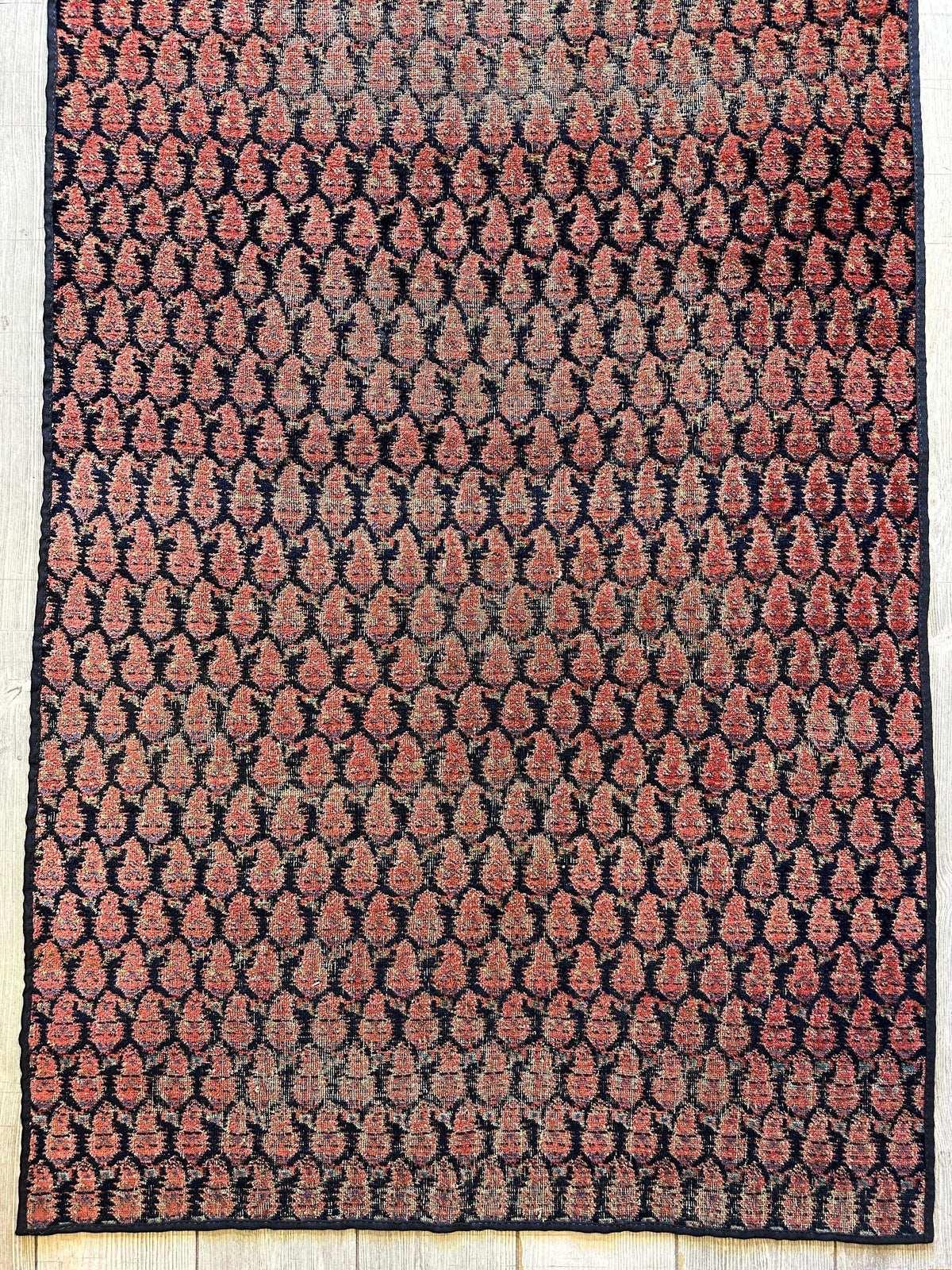 Antique Persian Kurdish Runner 3x8 | Red, Navy & Pink | Hand-Knotted Wool - Rugistan, view 6