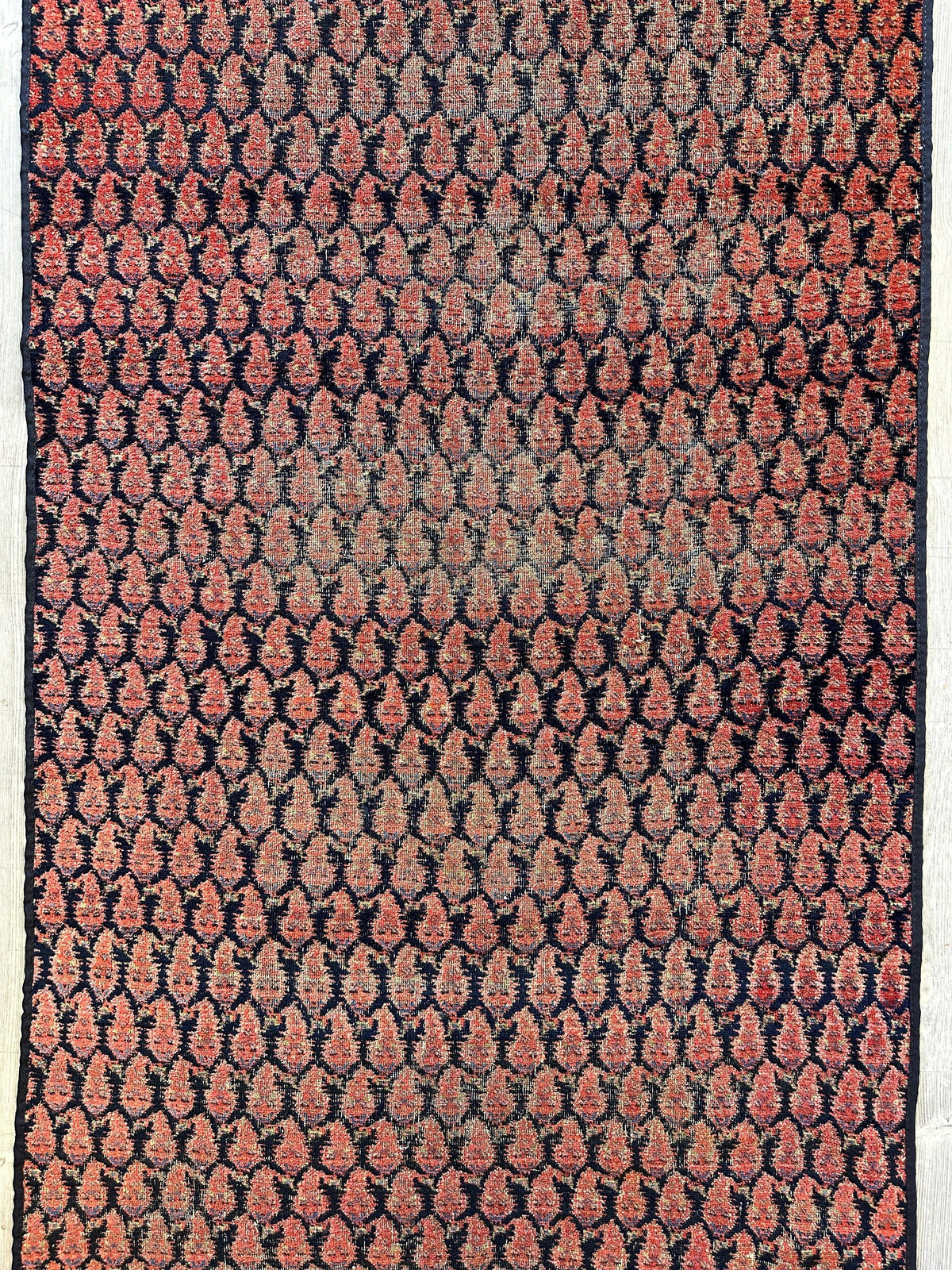 Antique Persian Kurdish Runner 3x8 | Red, Navy & Pink | Hand-Knotted Wool - Rugistan, view 7