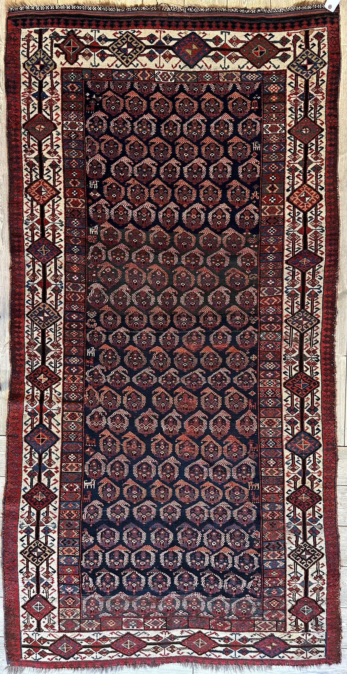 Antique Persian Afshar Rug 4x9 | Navy, Ivory & Red | Hand-Knotted Wool - Rugistan