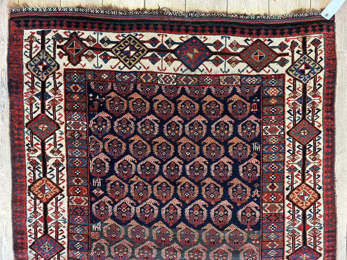 Antique Persian Afshar Rug 4x9 | Navy, Ivory & Red | Hand-Knotted Wool - Rugistan, view 5
