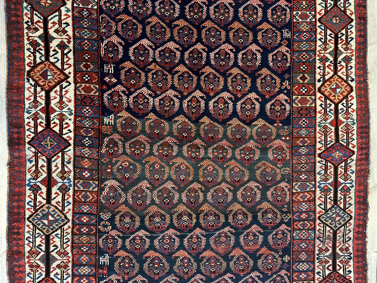 Antique Persian Afshar Rug 4x9 | Navy, Ivory & Red | Hand-Knotted Wool - Rugistan, view 6