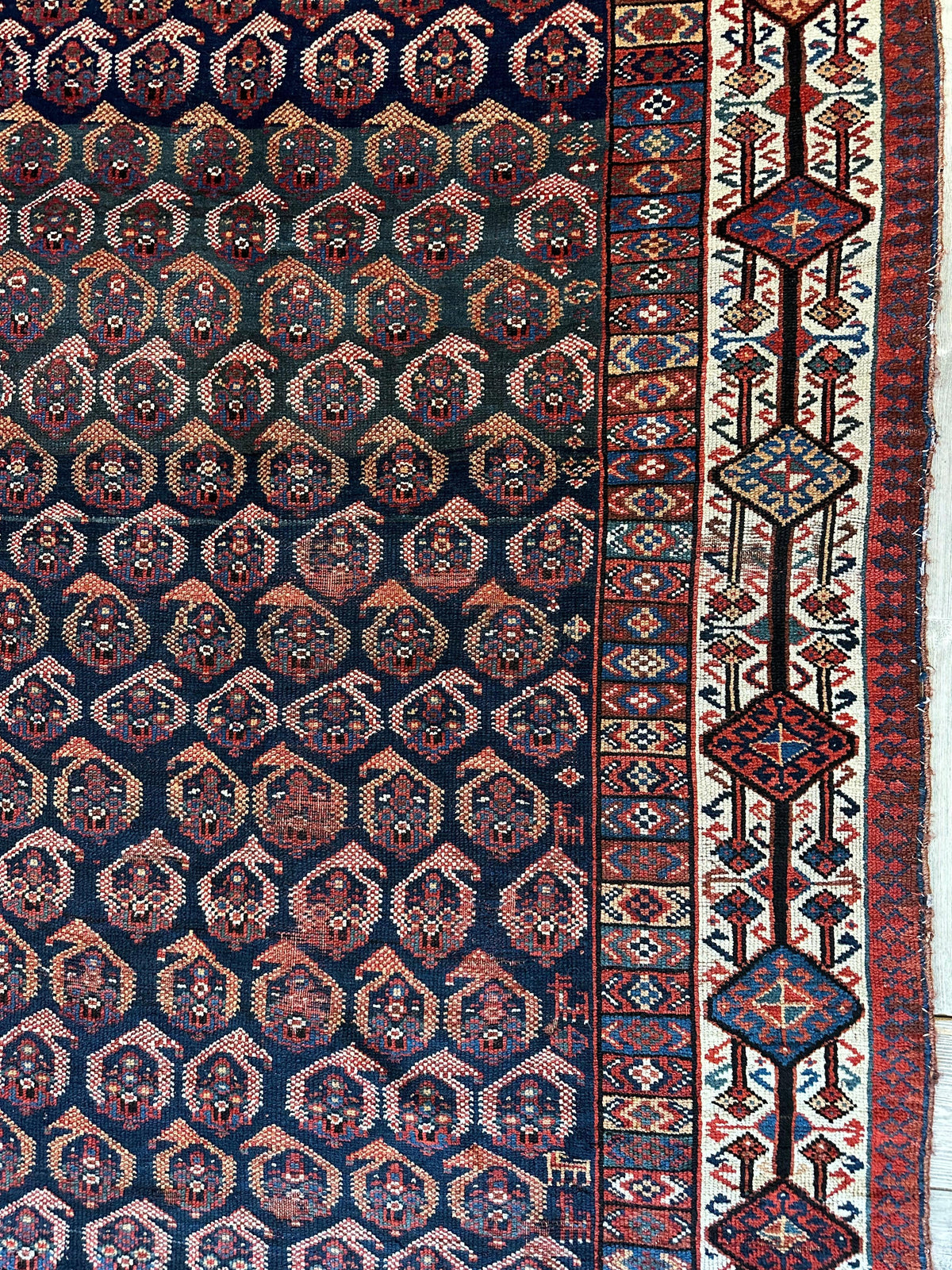 Antique Persian Afshar Rug 4x9 | Navy, Ivory & Red | Hand-Knotted Wool - Rugistan, view 7