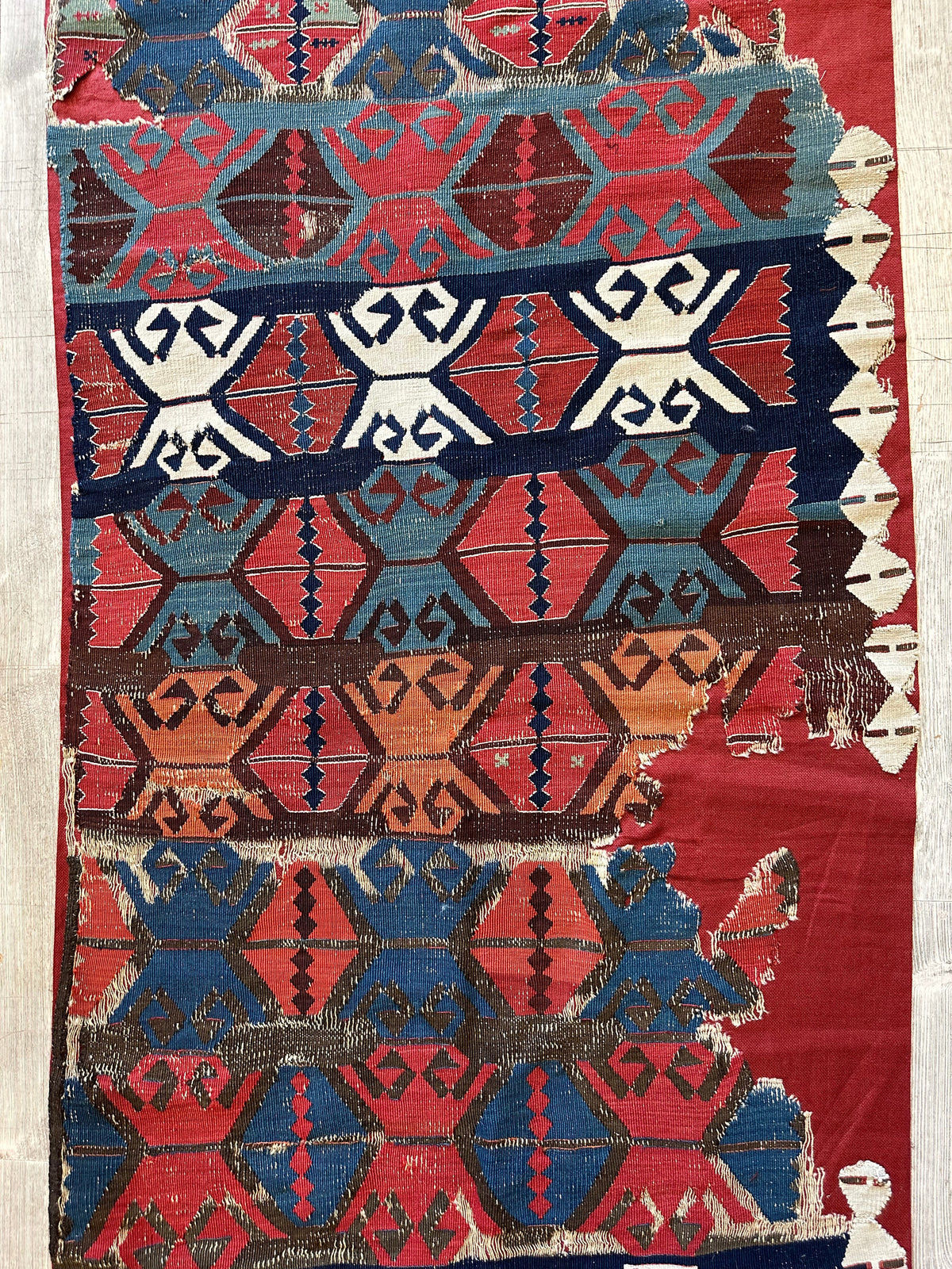 Antique Turkish Kilim Runner 2x11 | Red, Navy & Blue | Hand-Woven Wool Flatweave - Rugistan, view 5