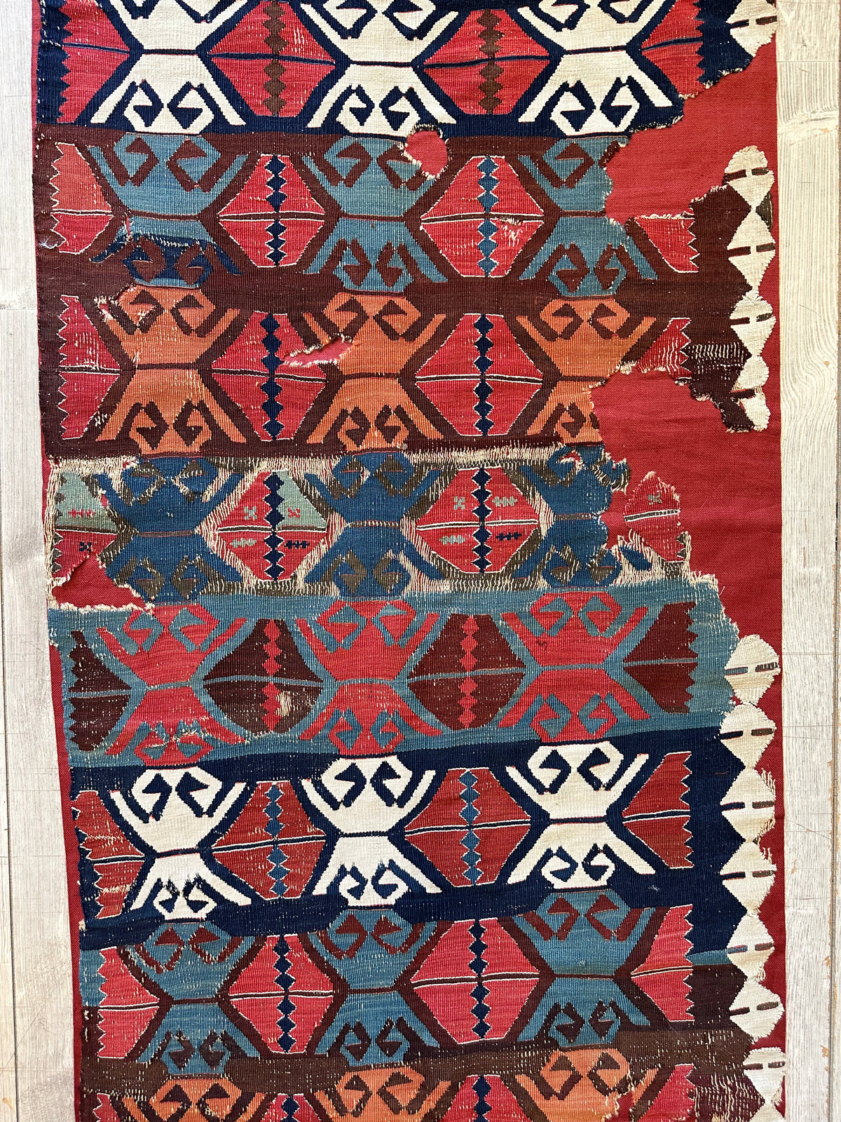 Antique Turkish Kilim Runner 2x11 | Red, Navy & Blue | Hand-Woven Wool Flatweave - Rugistan, view 7