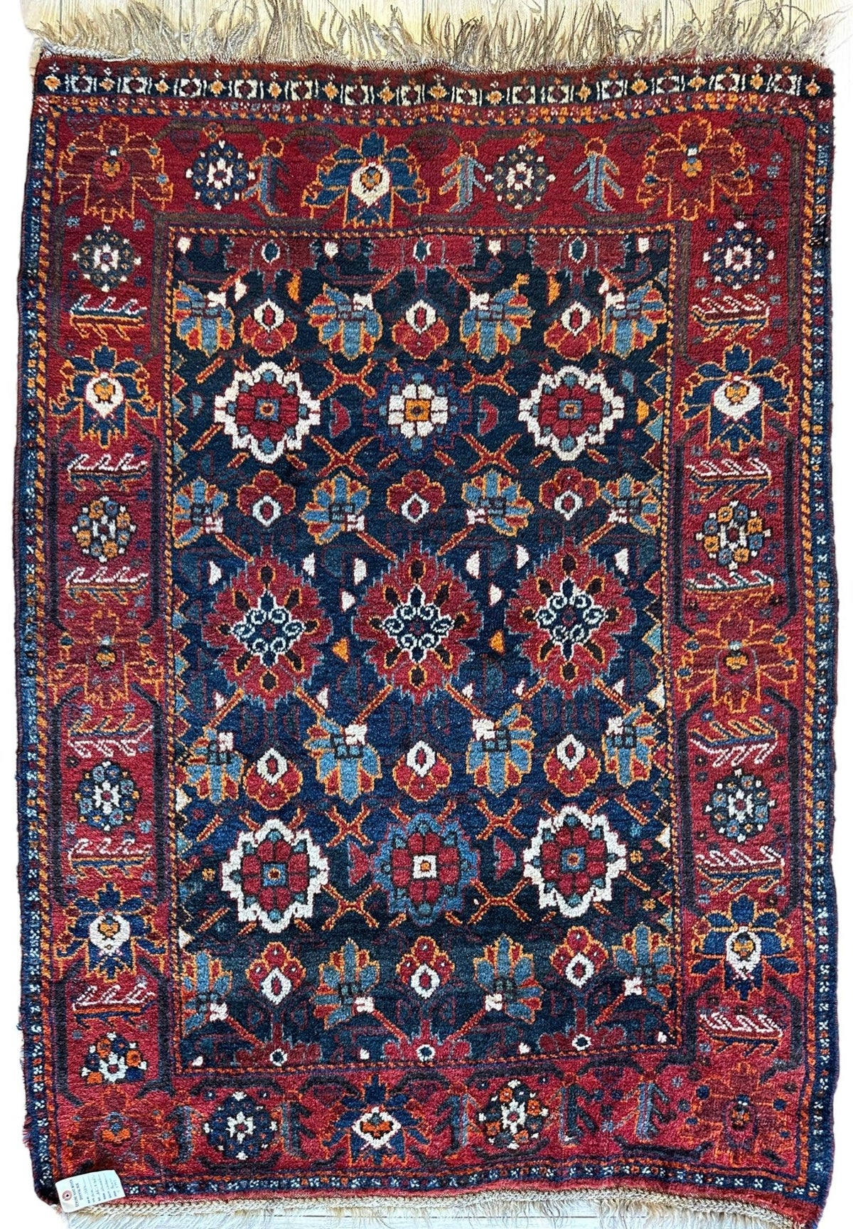 Antique Persian Rug 4x5 | Navy, Red & Ivory | Hand-Knotted Wool - Rugistan