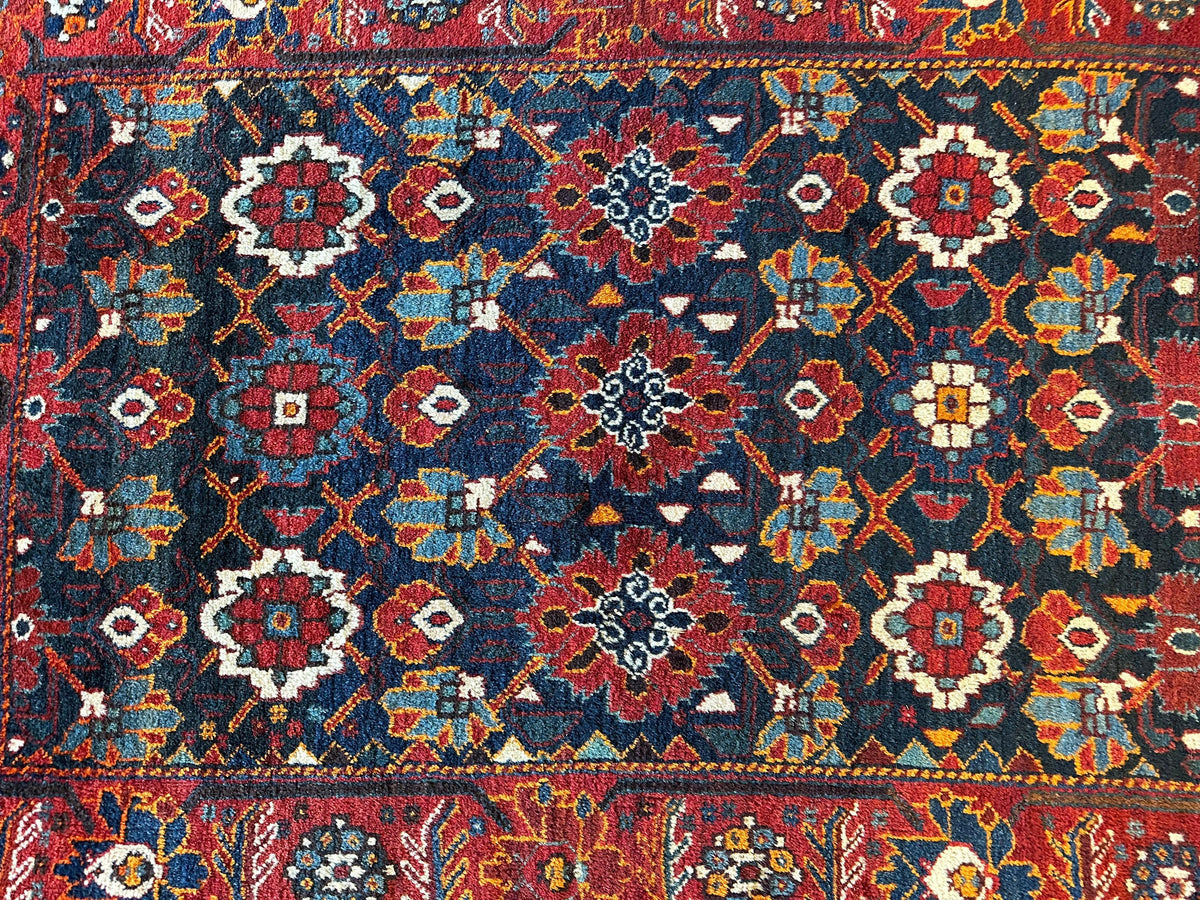 Antique Persian Rug 4x5 | Navy, Red & Ivory | Hand-Knotted Wool - Rugistan, view 2