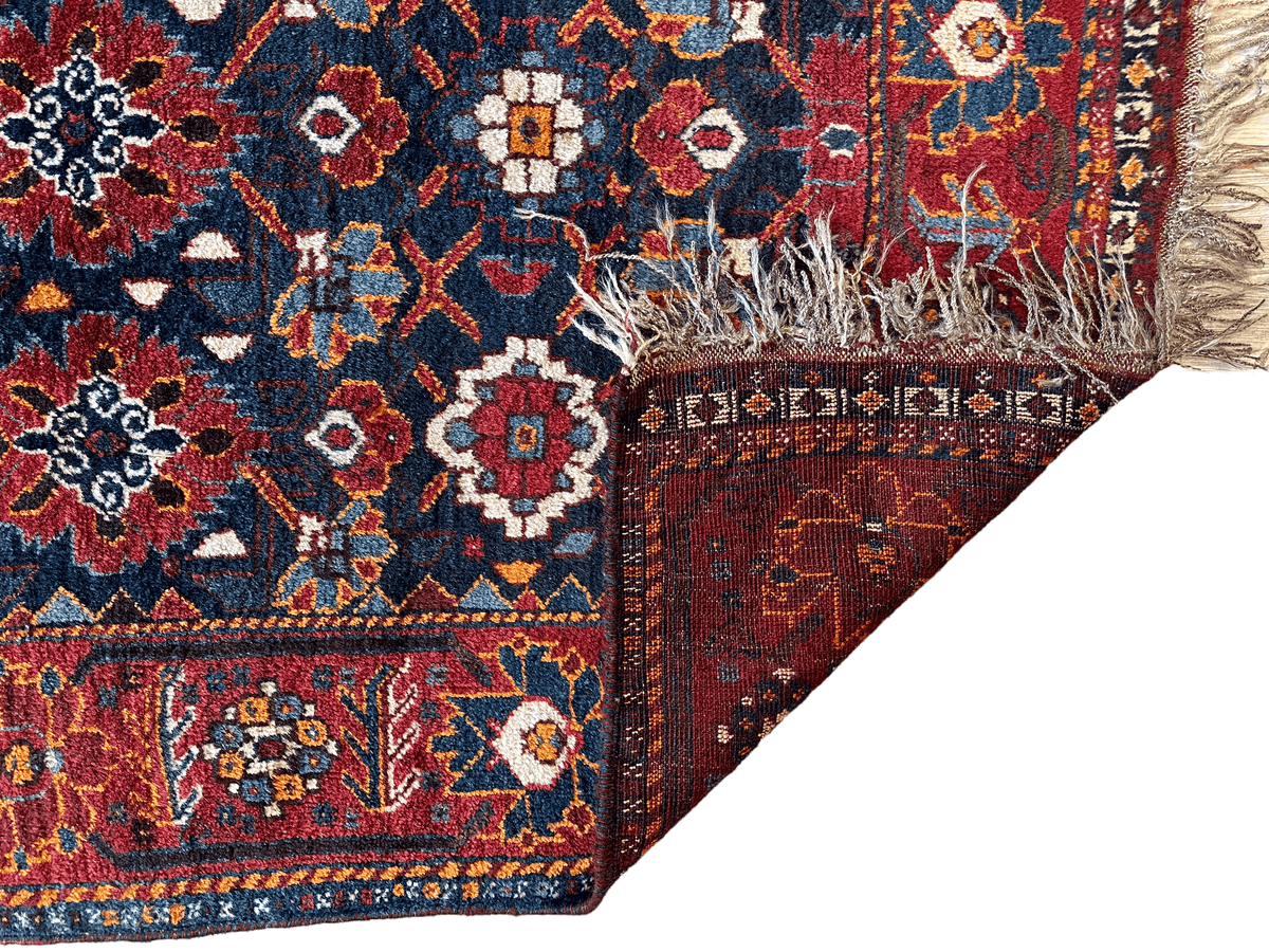 Antique Persian Rug 4x5 | Navy, Red & Ivory | Hand-Knotted Wool - Rugistan, view 6