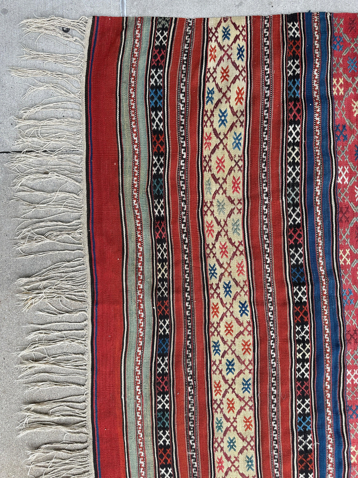 Antique Caucasian Shahsavan Rug 5x7 | Red, Navy & Blue | Hand-Woven Wool Flatweave - Rugistan, view 6