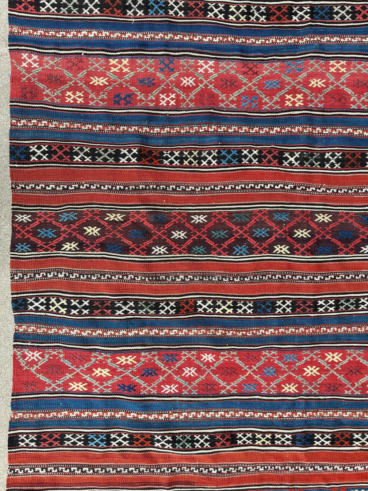 Antique Caucasian Shahsavan Rug 5x7 | Red, Navy & Blue | Hand-Woven Wool Flatweave - Rugistan, view 8