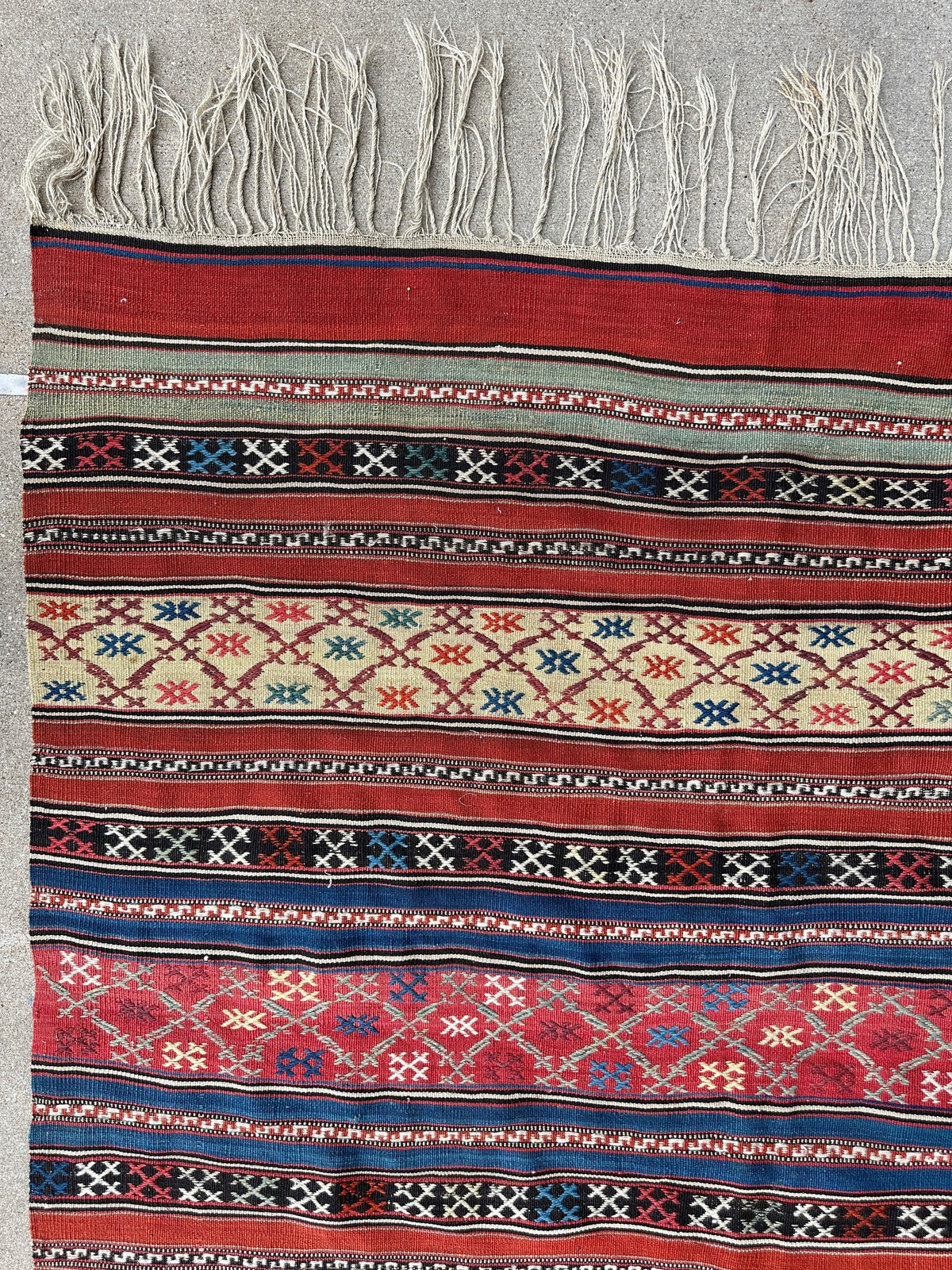 Antique Caucasian Shahsavan Rug 5x7 | Red, Navy & Blue | Hand-Woven Wool Flatweave - Rugistan, view 9