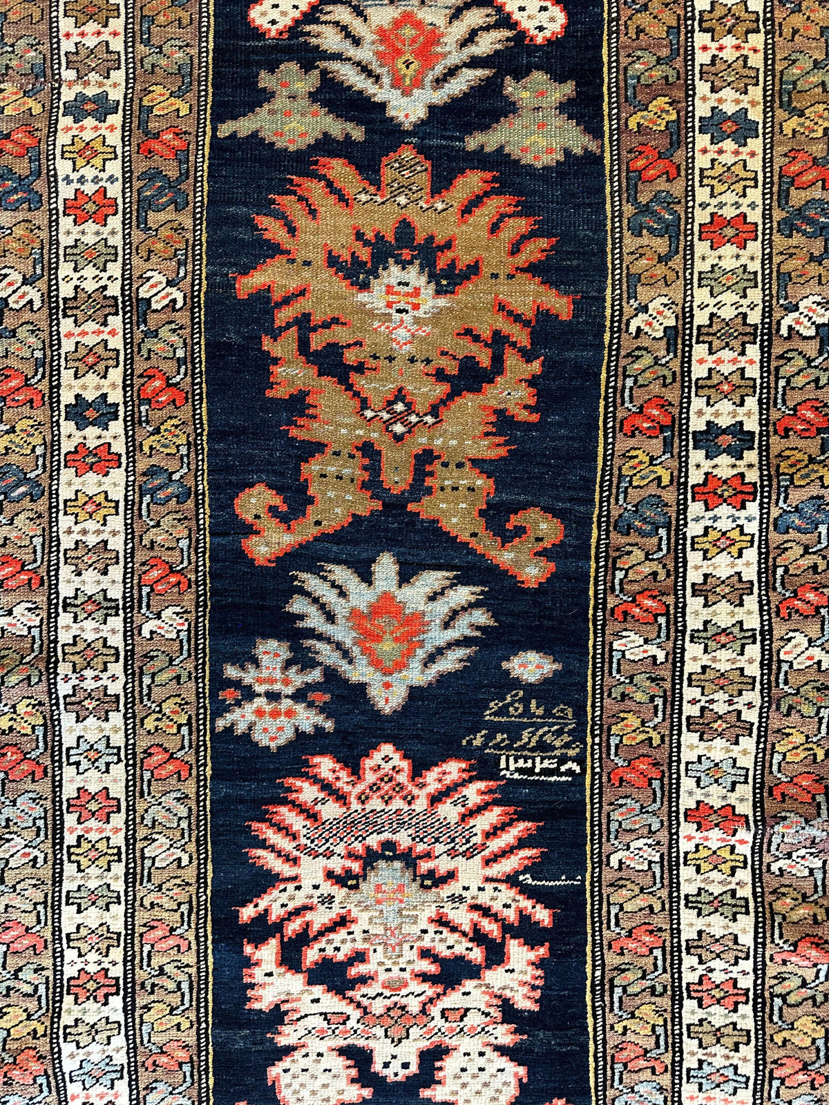 Antique Caucasian Rug 3x7 | Navy, Ivory & Gold | Hand-Knotted Wool - Rugistan, view 2