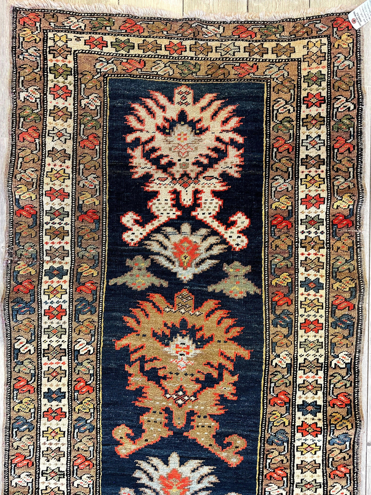 Antique Caucasian Rug 3x7 | Navy, Ivory & Gold | Hand-Knotted Wool - Rugistan, view 4