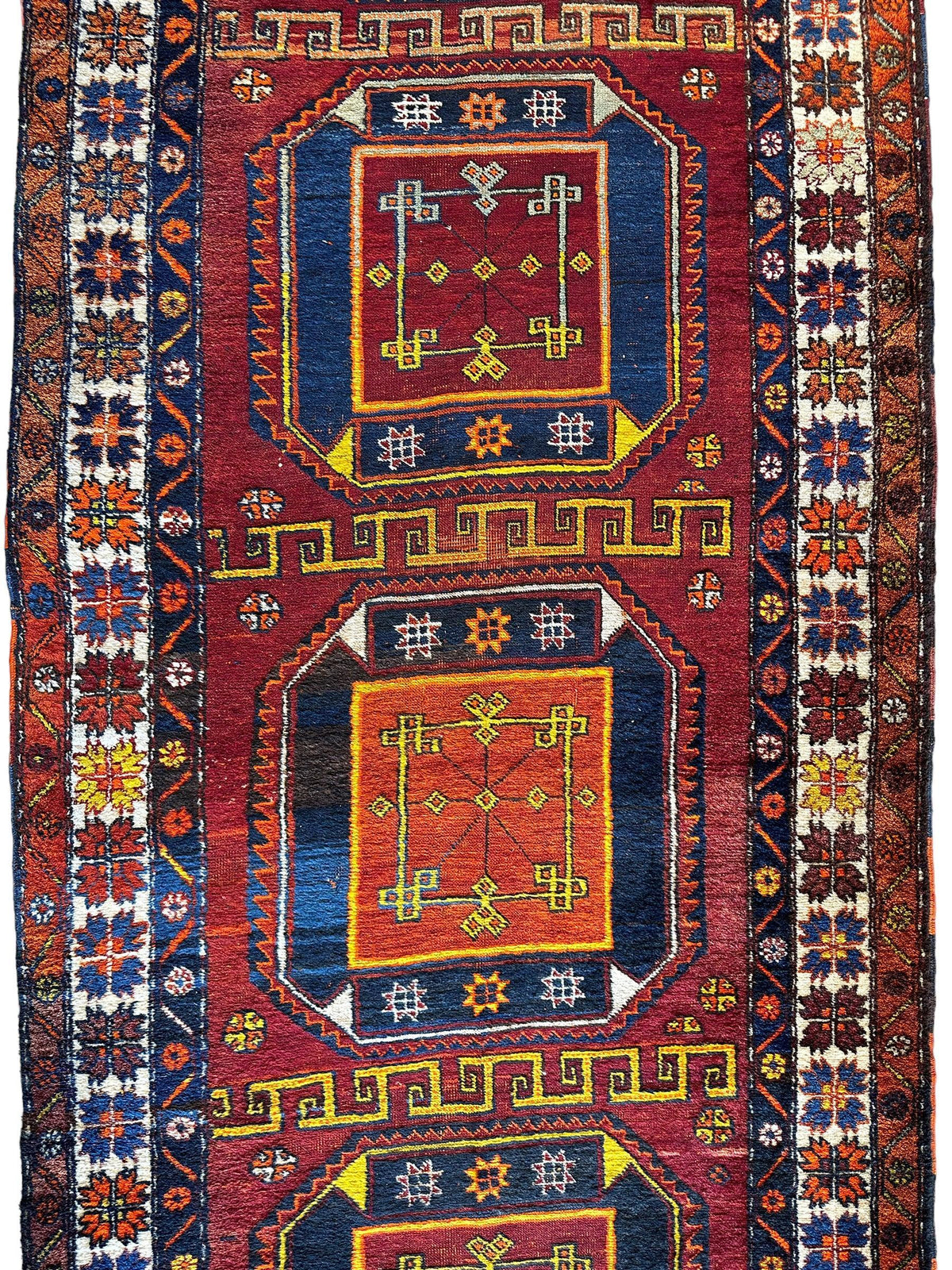 Vintage Persian Kurdish Runner 4x12 | Burgundy, Navy & Ivory | Hand-Knotted Wool - Rugistan, view 5