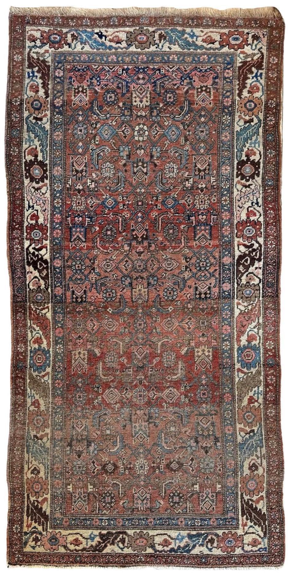 Antique Persian Hamadan Rug 4x7 | Rust, Ivory & Light Blue | Hand-Knotted Wool - Rugistan