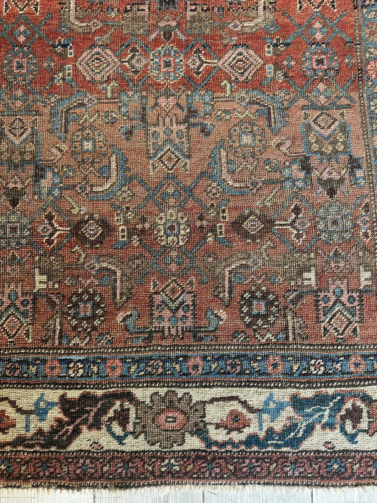 Antique Persian Hamadan Rug 4x7 | Rust, Ivory & Light Blue | Hand-Knotted Wool - Rugistan, view 12