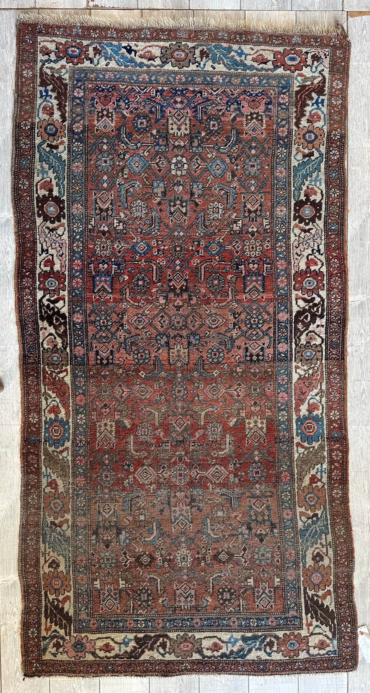Antique Persian Hamadan Rug 4x7 | Rust, Ivory & Light Blue | Hand-Knotted Wool - Rugistan, view 4