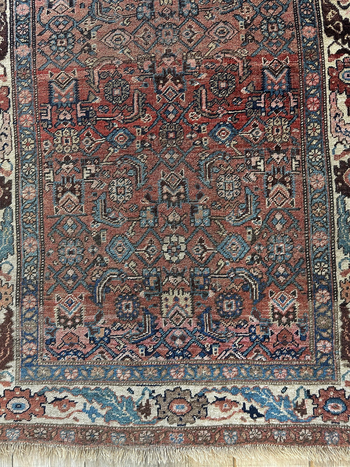 Antique Persian Hamadan Rug 4x7 | Rust, Ivory & Light Blue | Hand-Knotted Wool - Rugistan, view 6