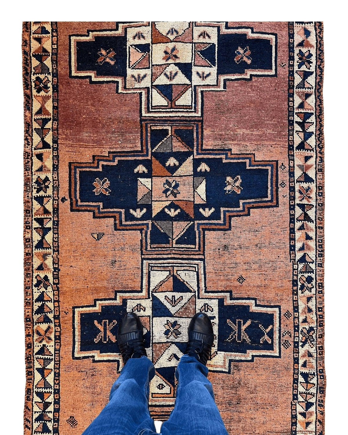 Antique Persian Veramin Runner 4x13 | Rust, Navy & Ivory | Hand-Knotted Wool - Rugistan, view 2