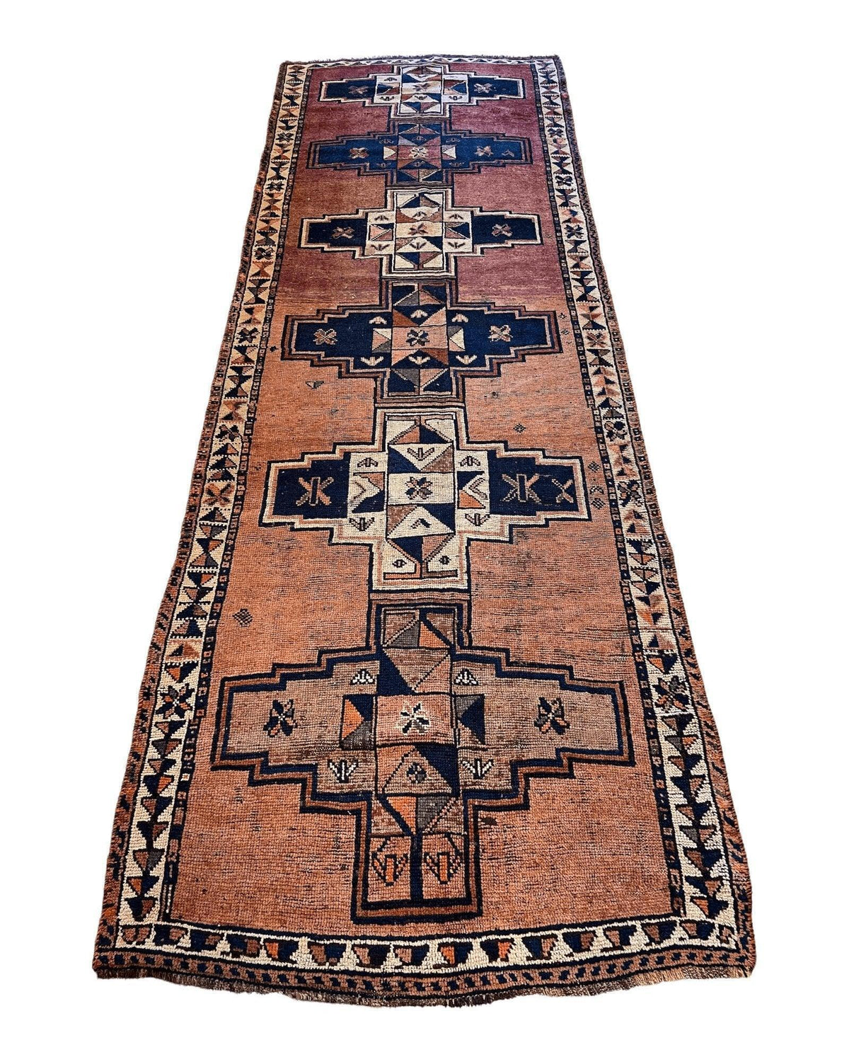 Antique Persian Veramin Runner 4x13 | Rust, Navy & Ivory | Hand-Knotted Wool - Rugistan, view 3