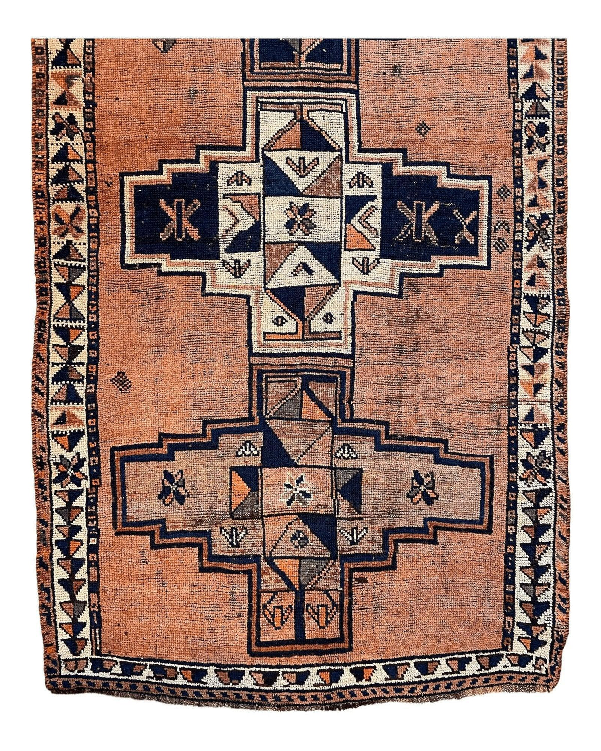 Antique Persian Veramin Runner 4x13 | Rust, Navy & Ivory | Hand-Knotted Wool - Rugistan, view 4
