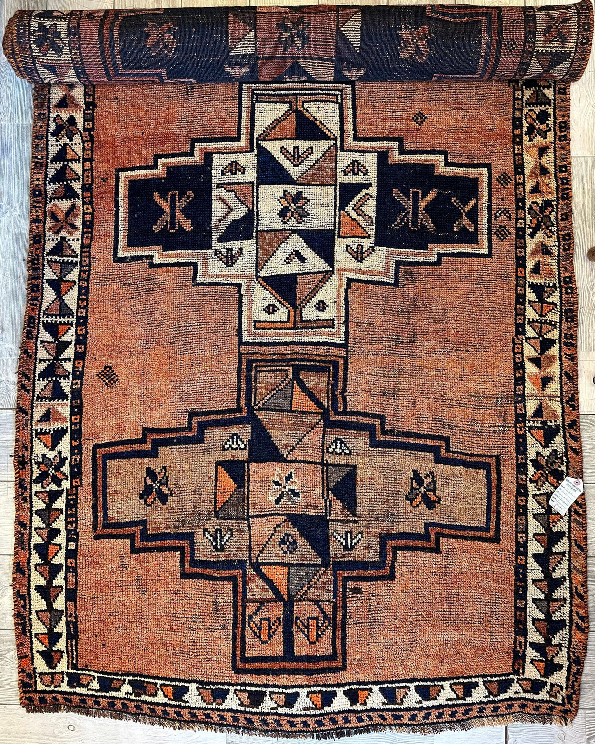 Antique Persian Veramin Runner 4x13 | Rust, Navy & Ivory | Hand-Knotted Wool - Rugistan, view 8