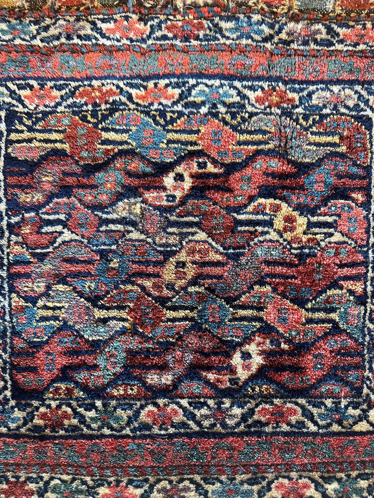 Antique Persian Kurdish Rug 2x2 | Navy, Red & Ivory | Hand-Knotted Wool - Rugistan, view 2