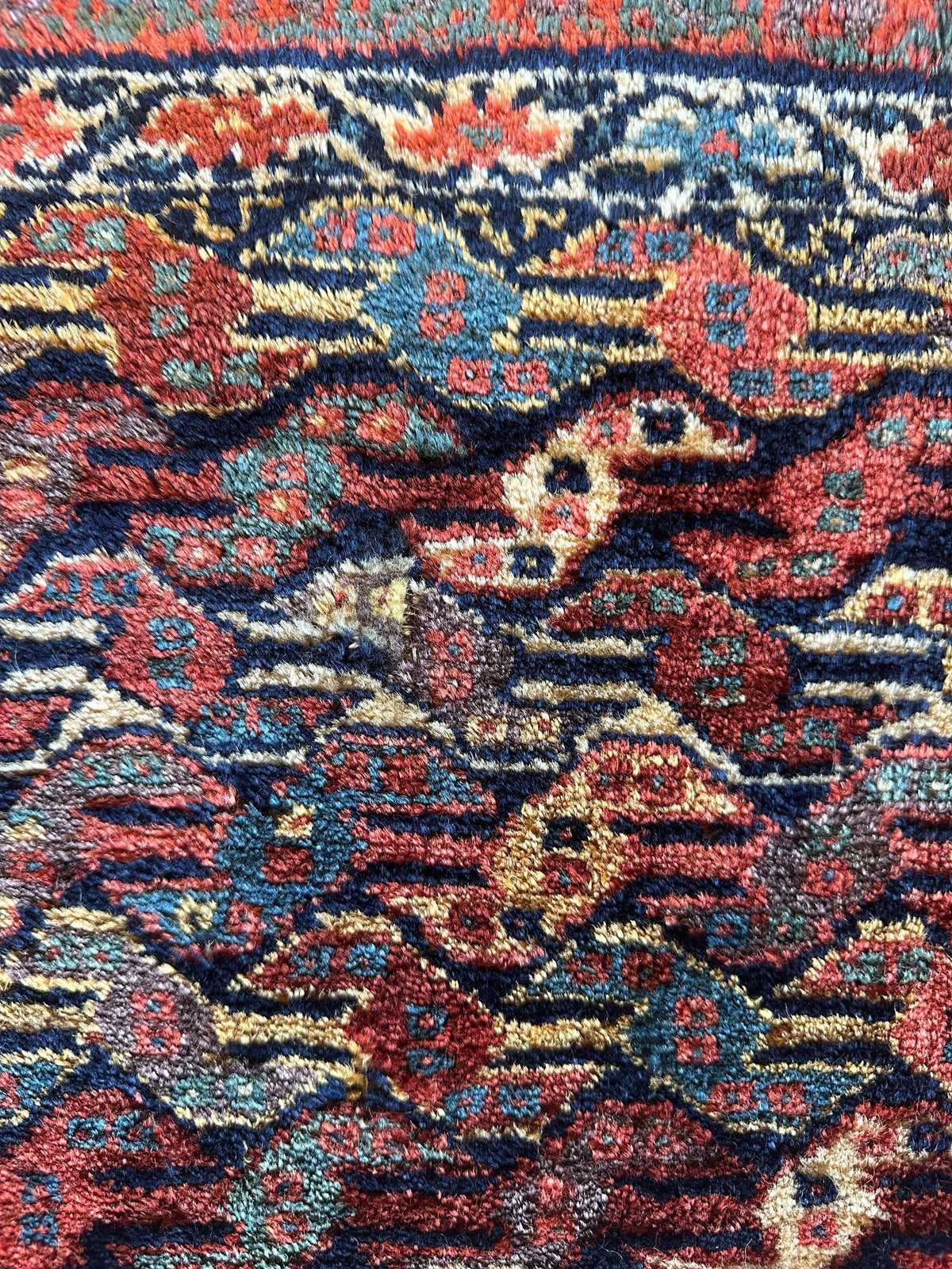 Antique Persian Kurdish Rug 2x2 | Navy, Red & Ivory | Hand-Knotted Wool - Rugistan, view 3