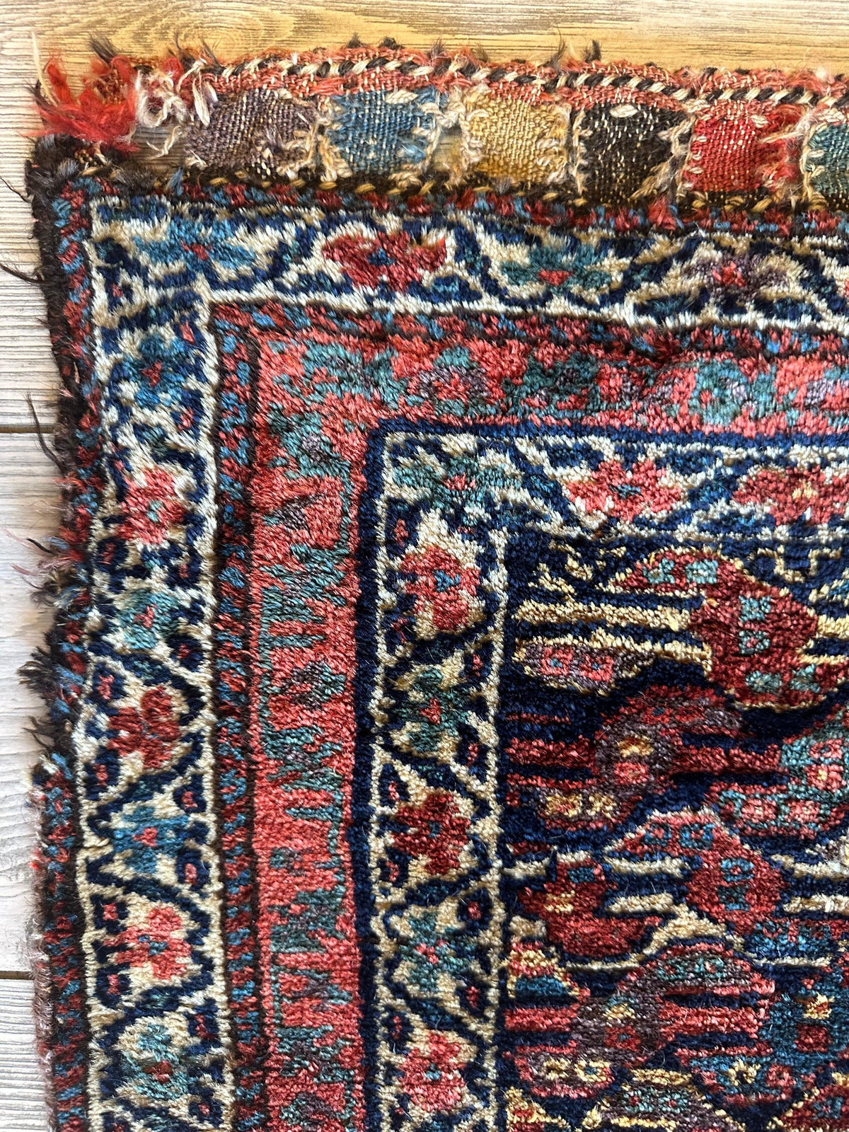 Antique Persian Kurdish Rug 2x2 | Navy, Red & Ivory | Hand-Knotted Wool - Rugistan, view 4
