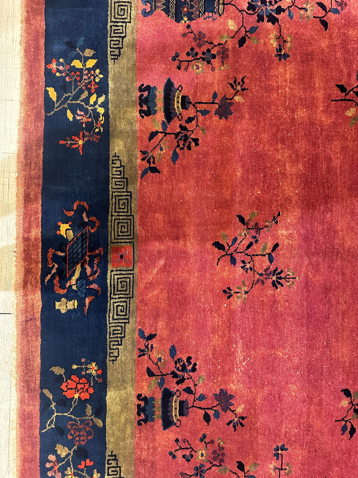Antique Chinese Rug 8x10 | Pink, Navy & Gold | Hand-Knotted Wool - Rugistan, view 15