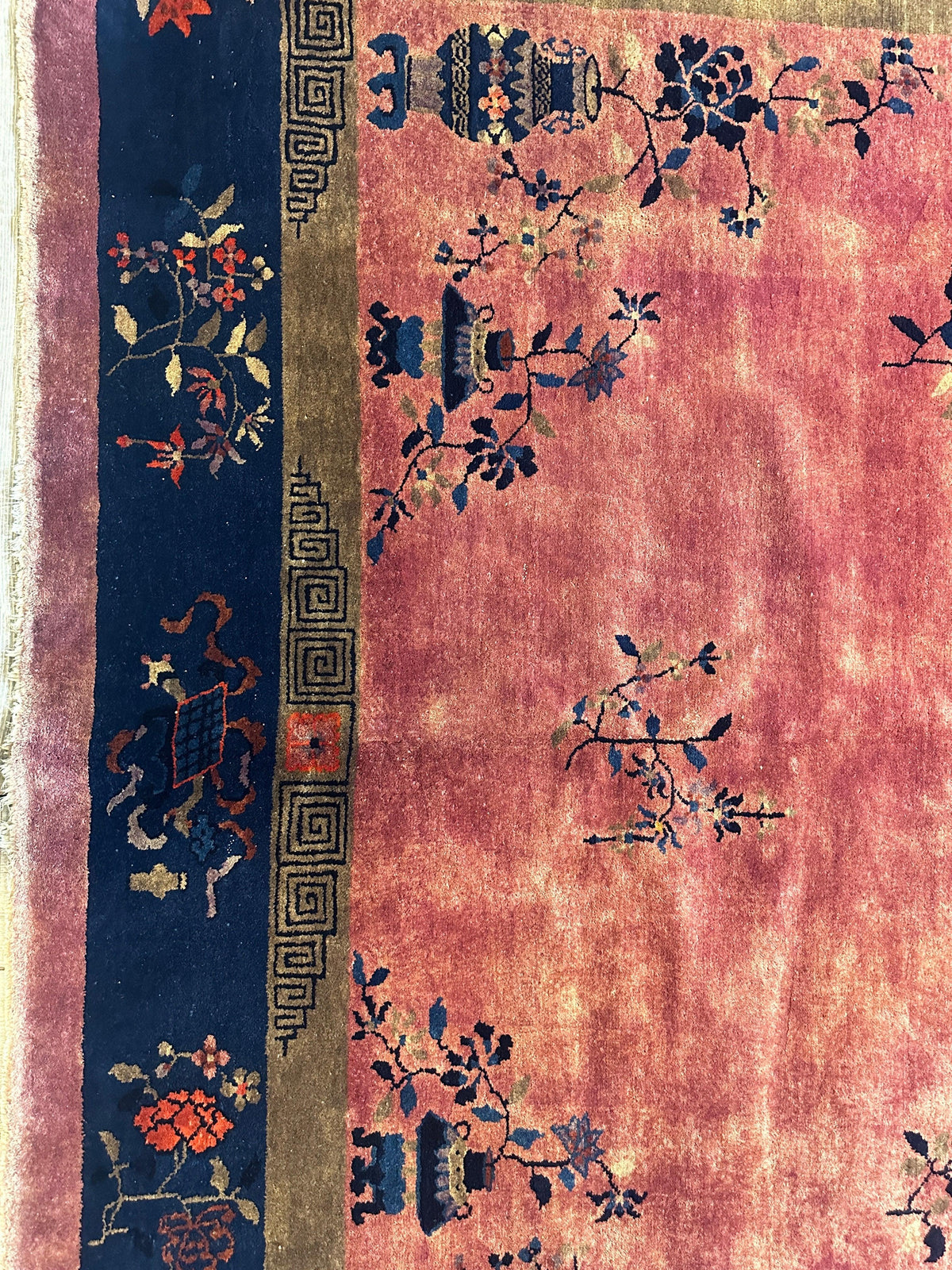 Antique Chinese Rug 8x10 | Pink, Navy & Gold | Hand-Knotted Wool - Rugistan, view 19