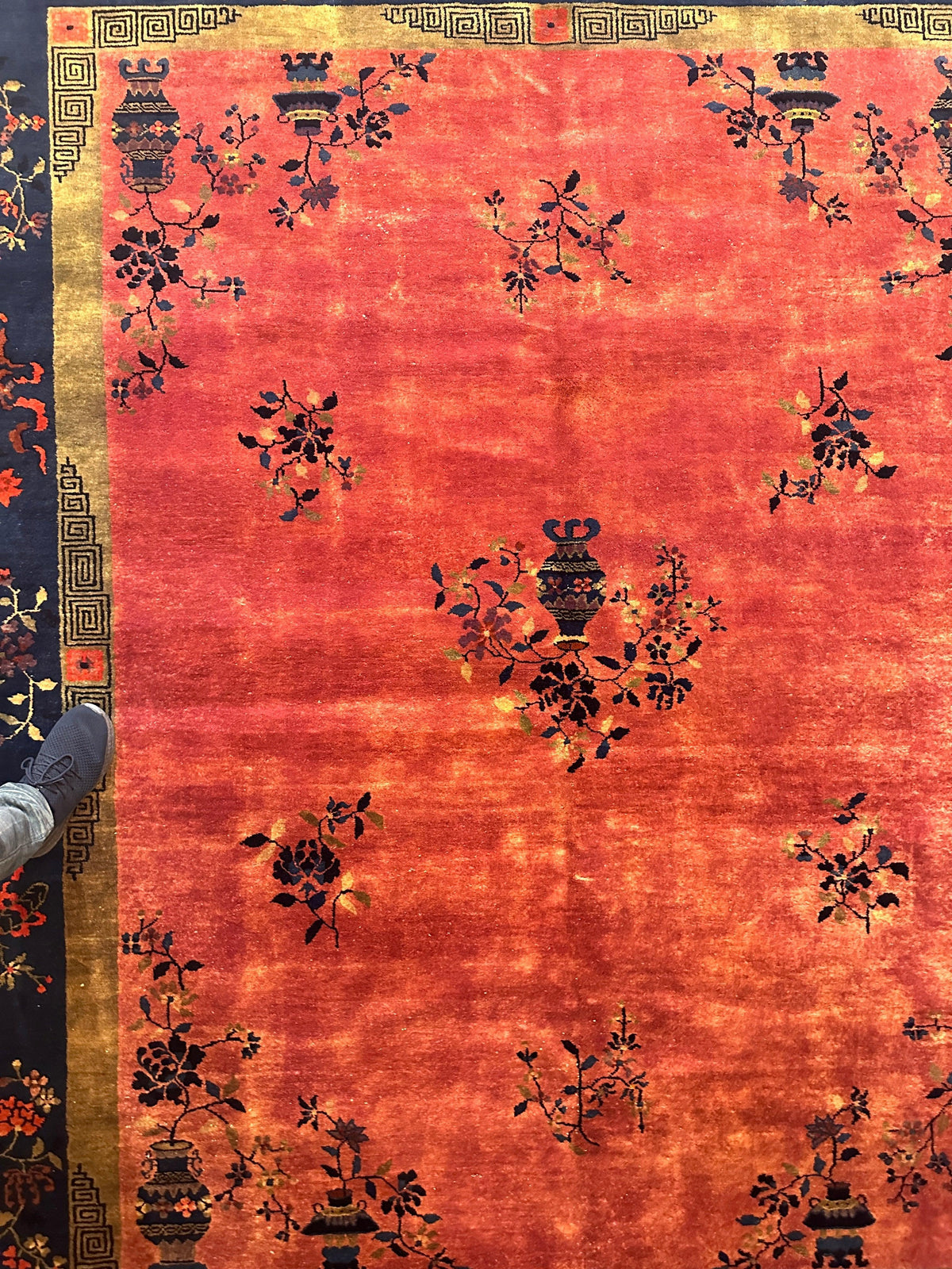 Antique Chinese Rug 8x10 | Pink, Navy & Gold | Hand-Knotted Wool - Rugistan, view 6