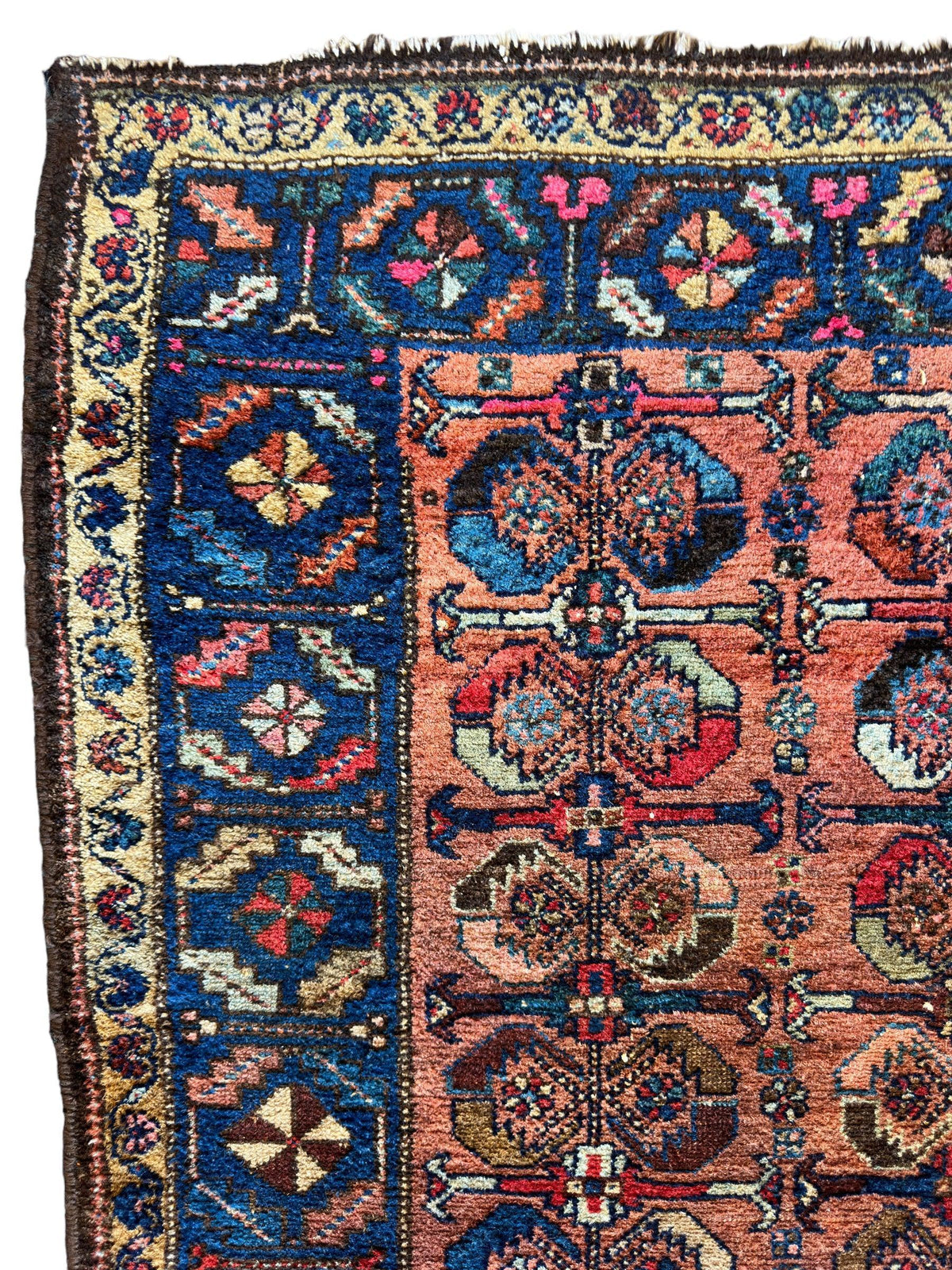 Antique Persian Hamadan Rug 4x4 | Rust, Navy & Blue | Hand-Knotted Wool - Rugistan, view 3