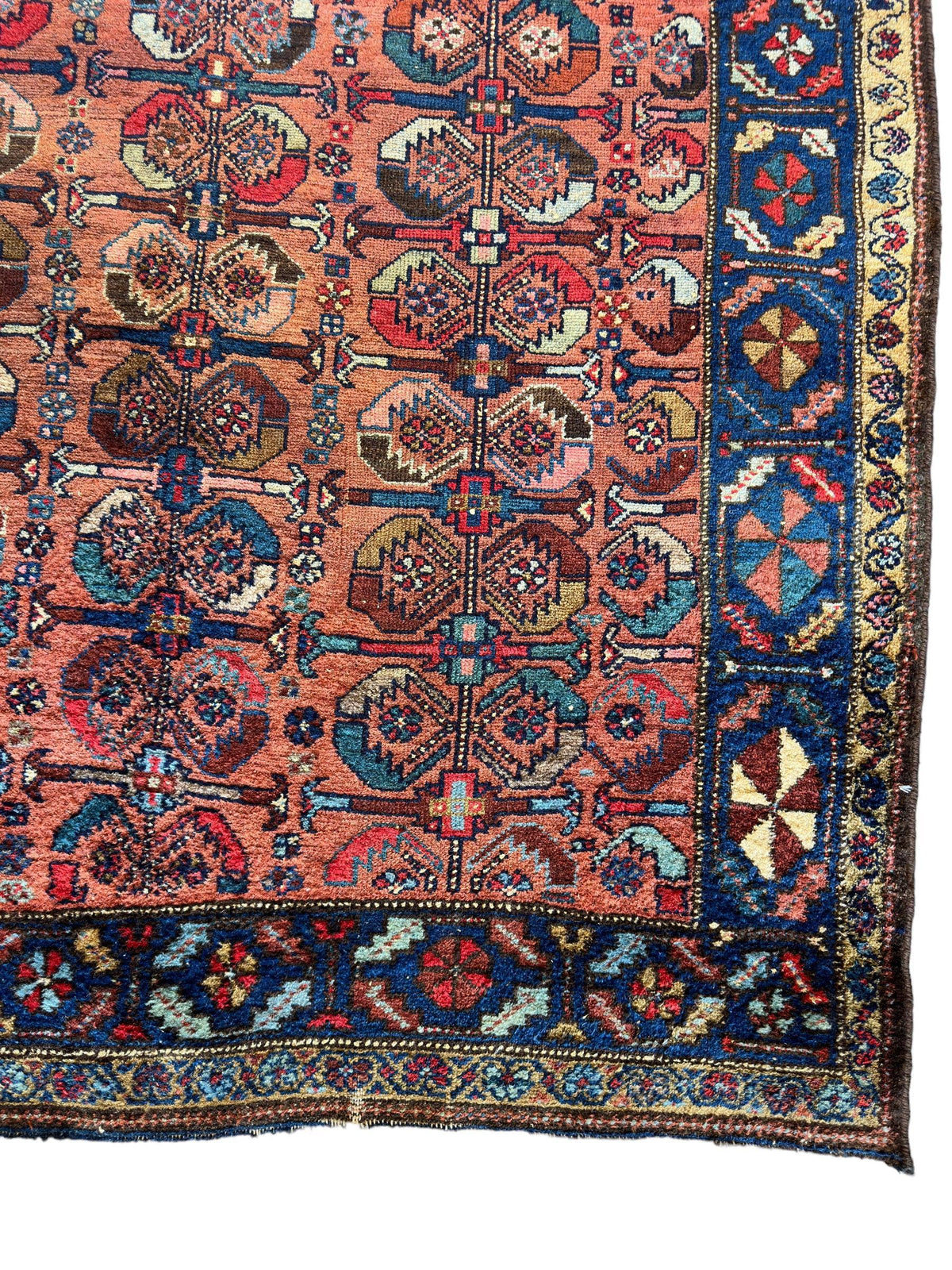 Antique Persian Hamadan Rug 4x4 | Rust, Navy & Blue | Hand-Knotted Wool - Rugistan, view 5