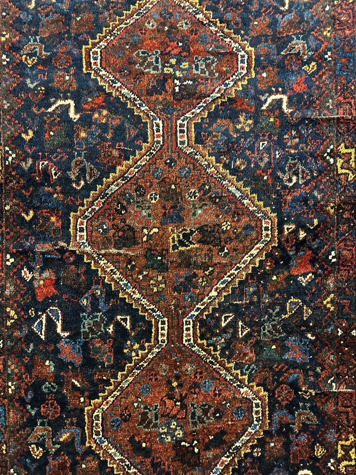 Antique Persian Rug 4x6 | Navy, Rust & Ivory | Hand-Knotted Wool - Rugistan, view 10