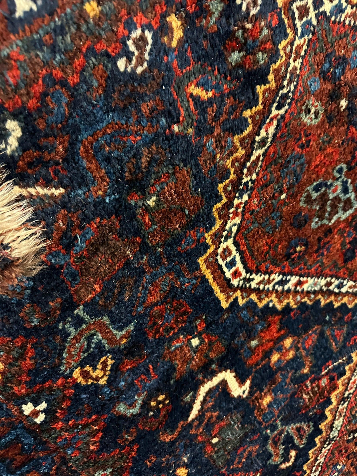 Antique Persian Rug 4x6 | Navy, Rust & Ivory | Hand-Knotted Wool - Rugistan, view 12