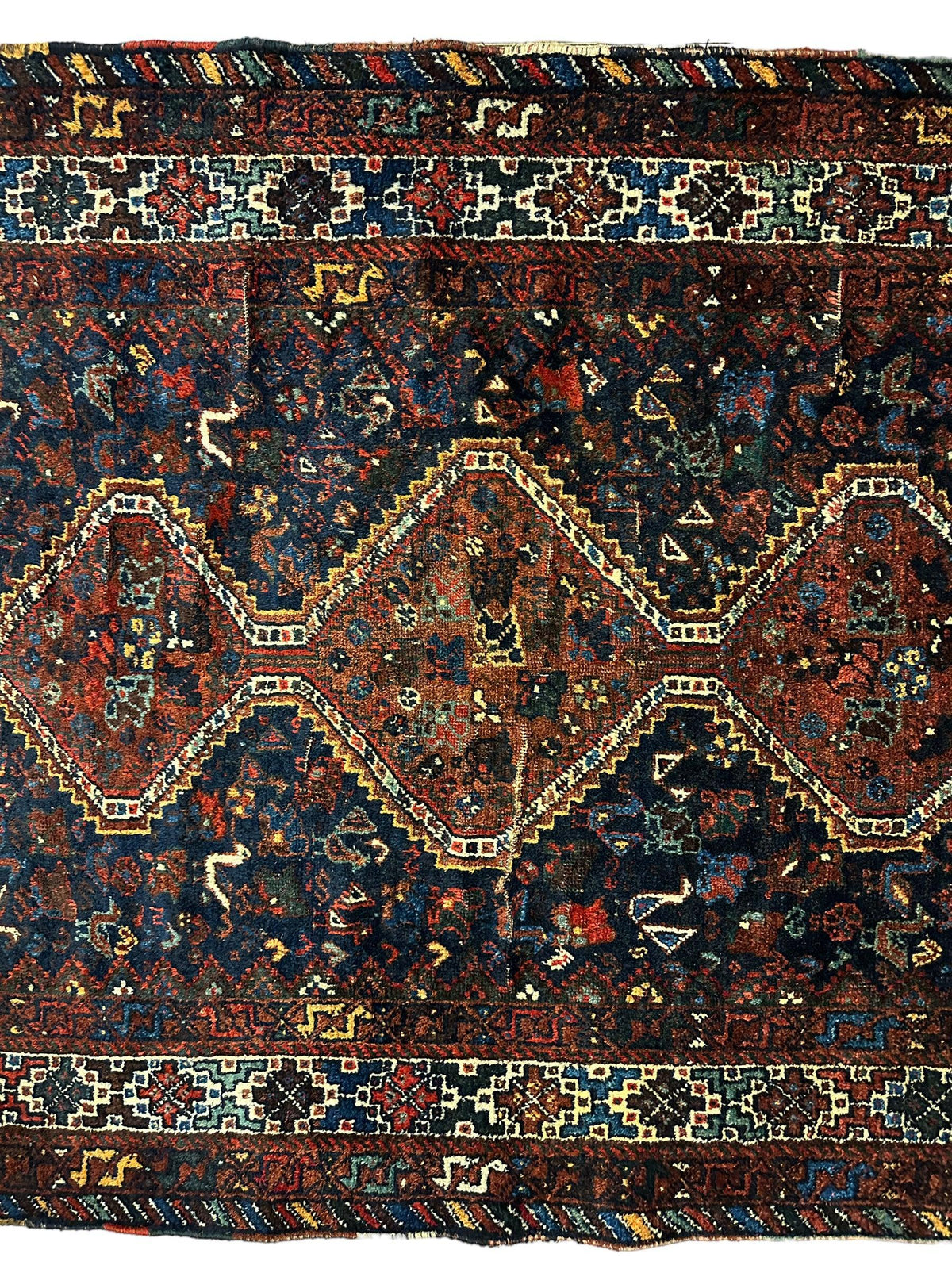 Antique Persian Rug 4x6 | Navy, Rust & Ivory | Hand-Knotted Wool - Rugistan, view 4