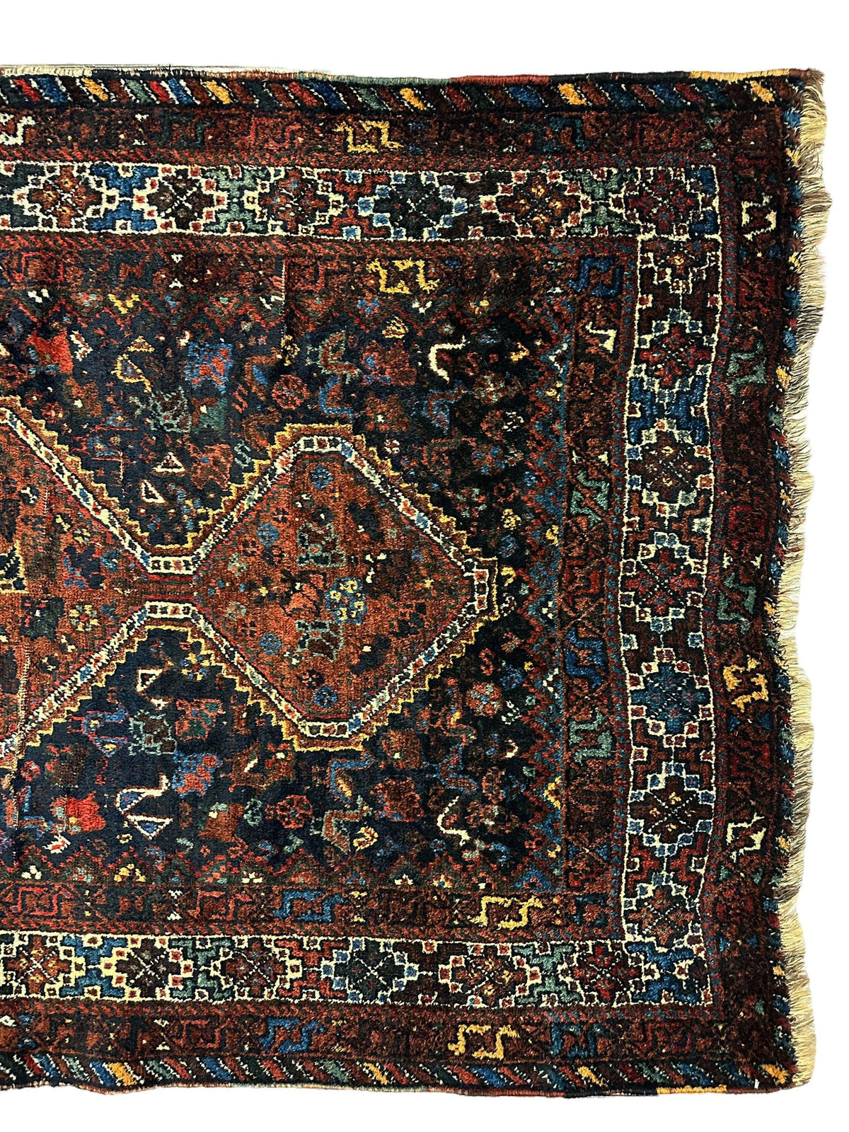 Antique Persian Rug 4x6 | Navy, Rust & Ivory | Hand-Knotted Wool - Rugistan, view 5
